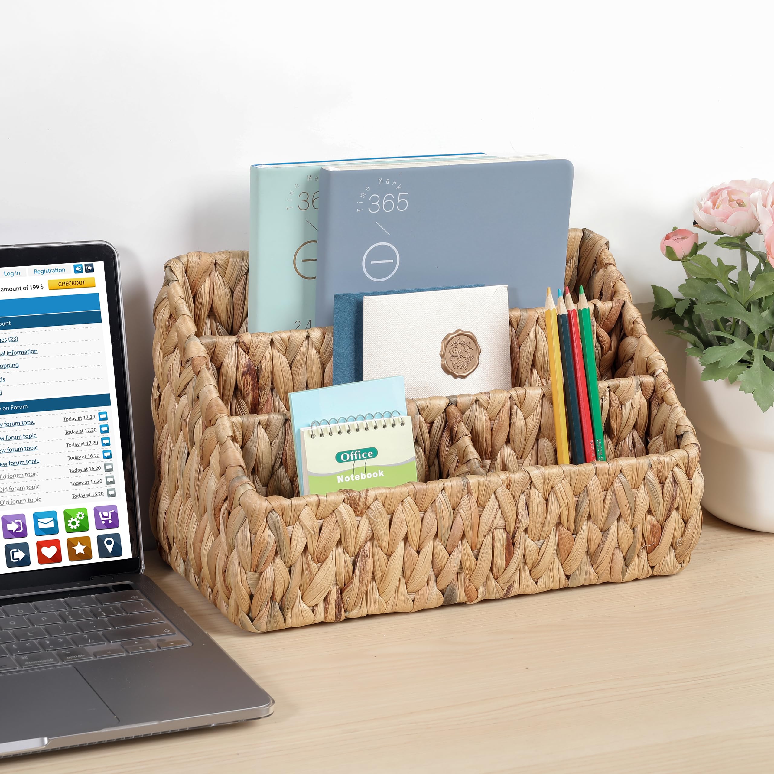 Natural Water Hyacinth Farmhouse Desk Organizer - Large Countertop Mail Holder & Tabletop Storage Basket | Perfect for Home Office, Kitchen Counter, Entryway Organization