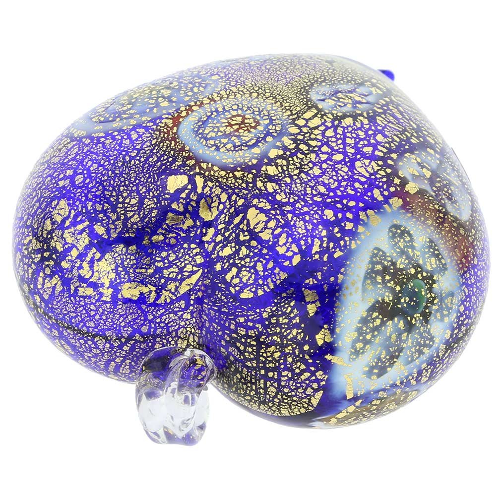 Venetian Murano Glass Heart Christmas Ornament - Handmade in Italy with Millefiori Blue & Gold Design | Perfect for Holiday Tree Decor, Gift Giving & Festive Home Decoration