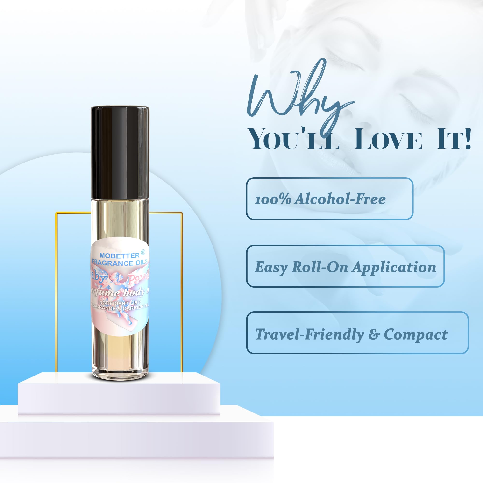 MOBETTER Baby Powder Fragrance Oil - Long Lasting Perfume Body Oil for Women & Men, Aromatherapy Essential Oil for Massage, Lotion, Diffuser & DIY Skincare