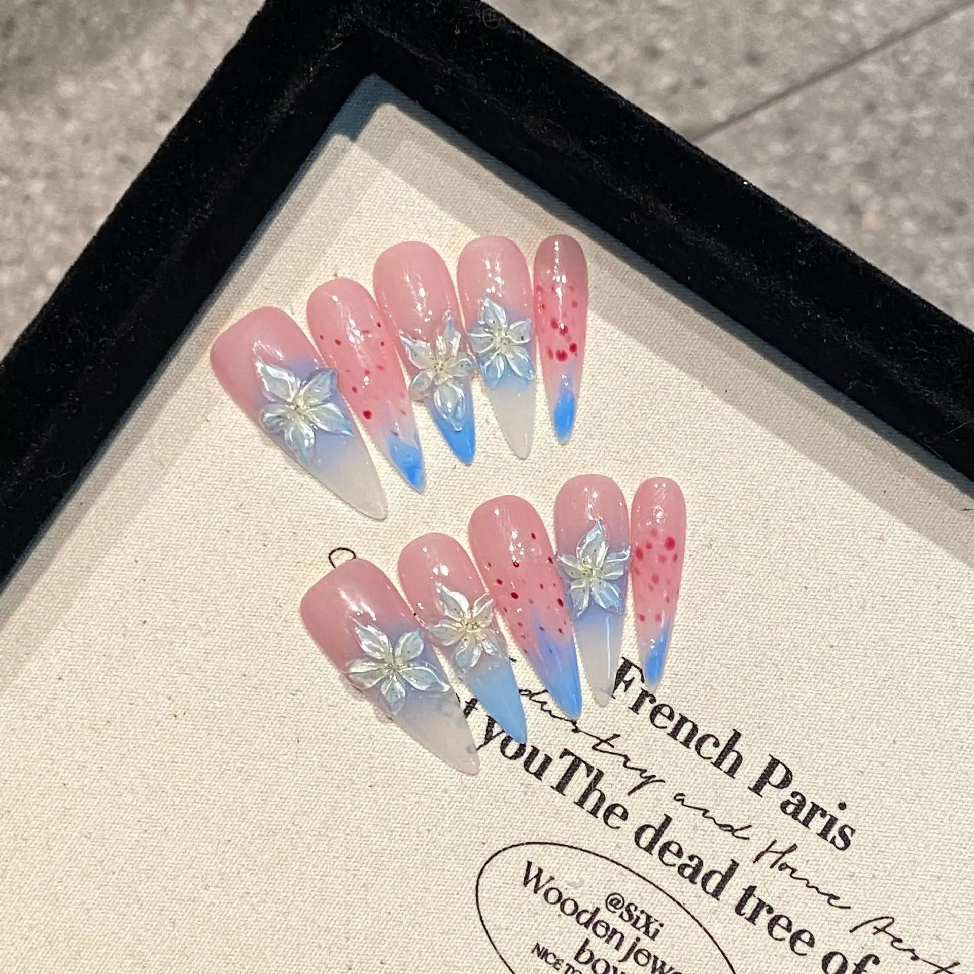 10Pcs Long Stiletto Cat Eye Press On Nails - Handmade Gel False Nails with Shiny Diamond & Leopard Print Design | Perfect for Parties, Weddings, and Special Occasions