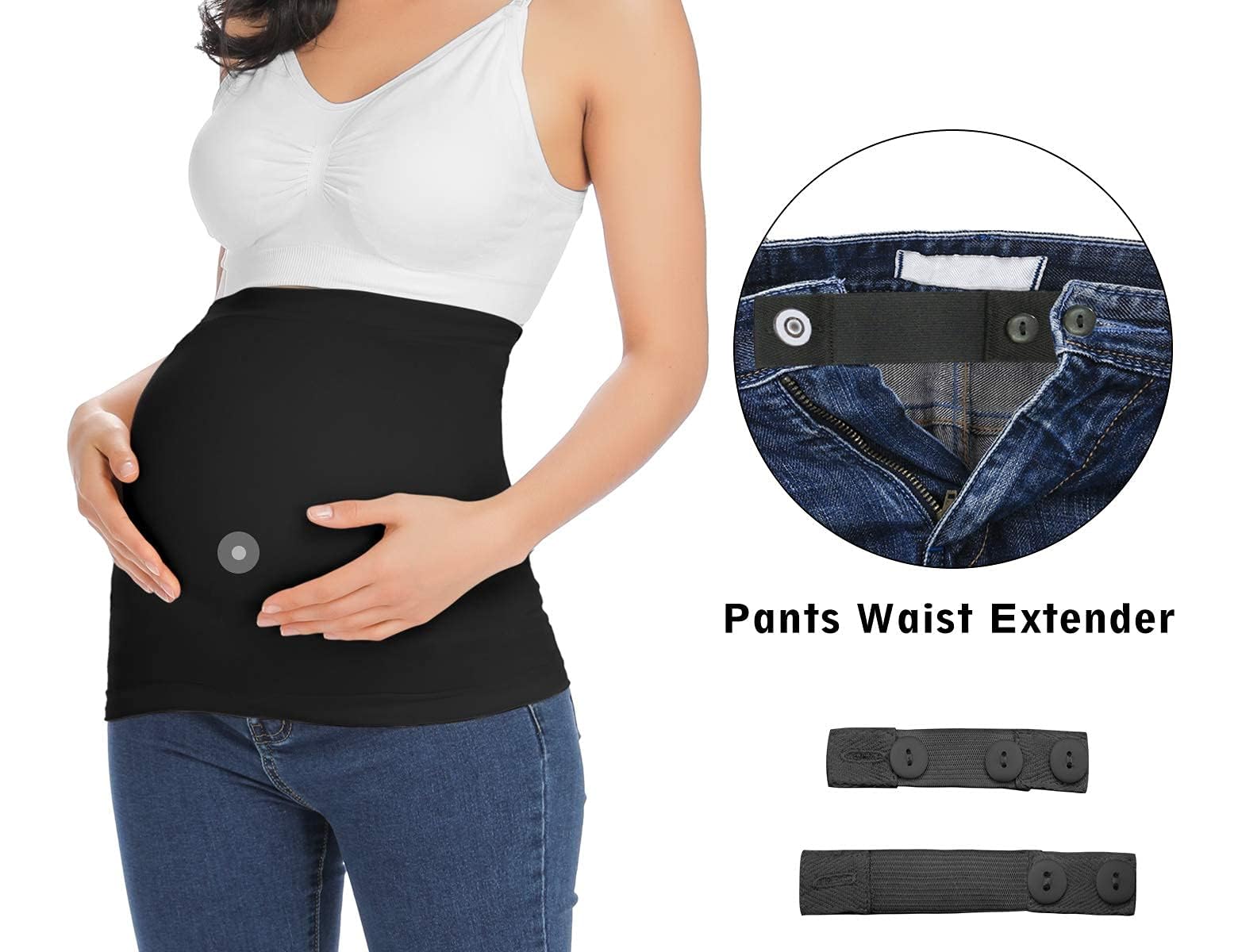 Rheane Maternity Jeans Extender - Adjustable Belly Band for Pregnant Women, Black Size 4 - Perfect for Comfortable Pregnancy Outfits & Extending Your Favorite Jeans