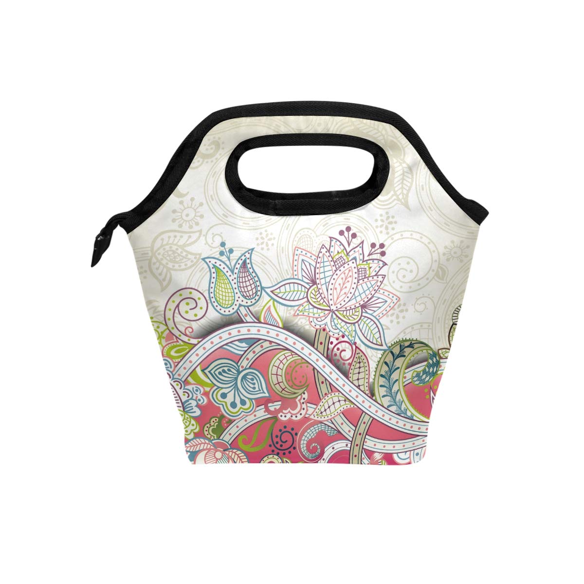 Bohemian Blossom Insulated Lunch Box for Adults - Retro Floral Reusable Cooler Bag for Men & Women - Perfect for Work, School, Picnics & Outdoor Activities