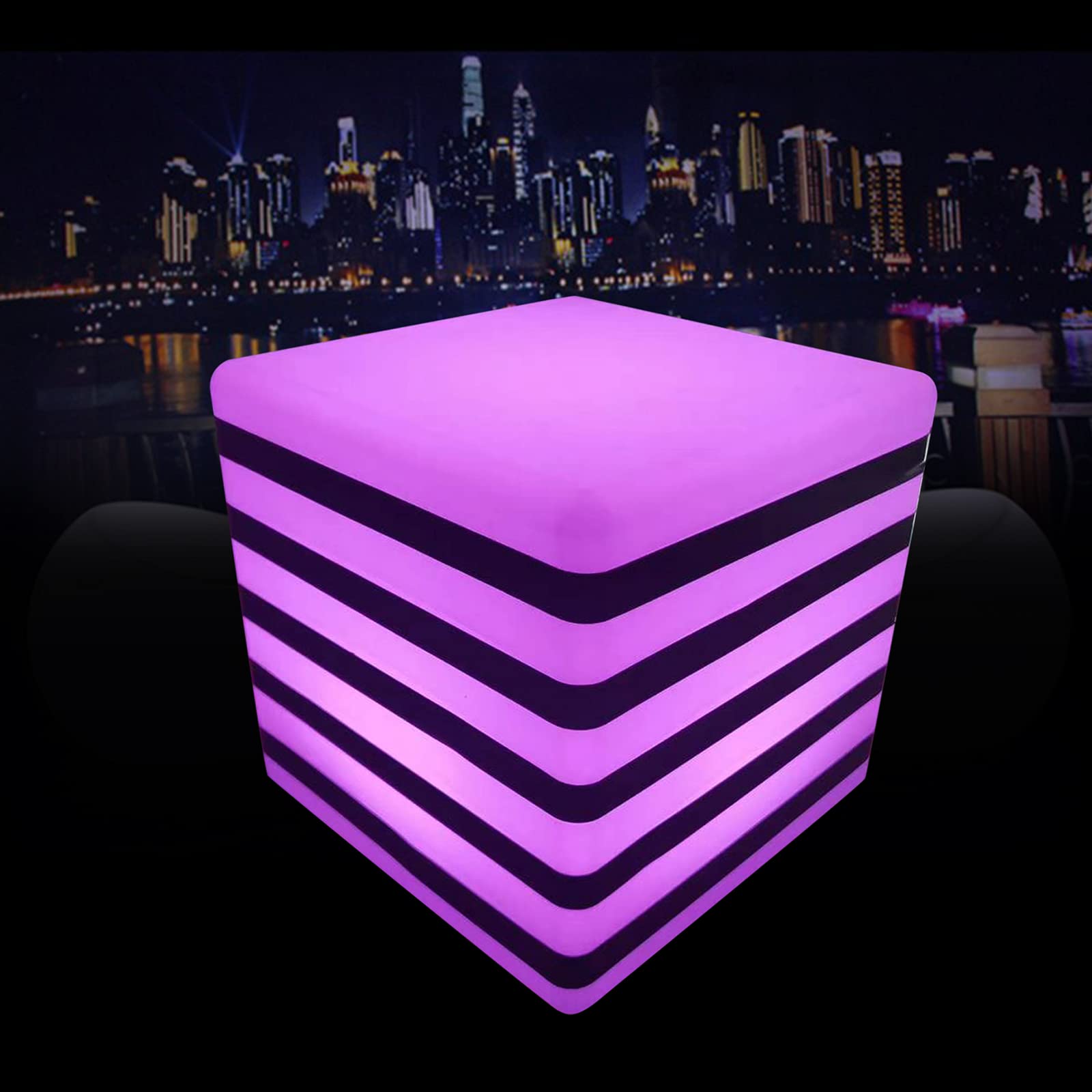 16-Inch Rechargeable LED Color Changing Cube Light - Multicolor LED Furniture Chair with Striped Design for Home, Bar, Kids Bedroom & Party Decor | Night Light, Mood Lighting & Seating Solution