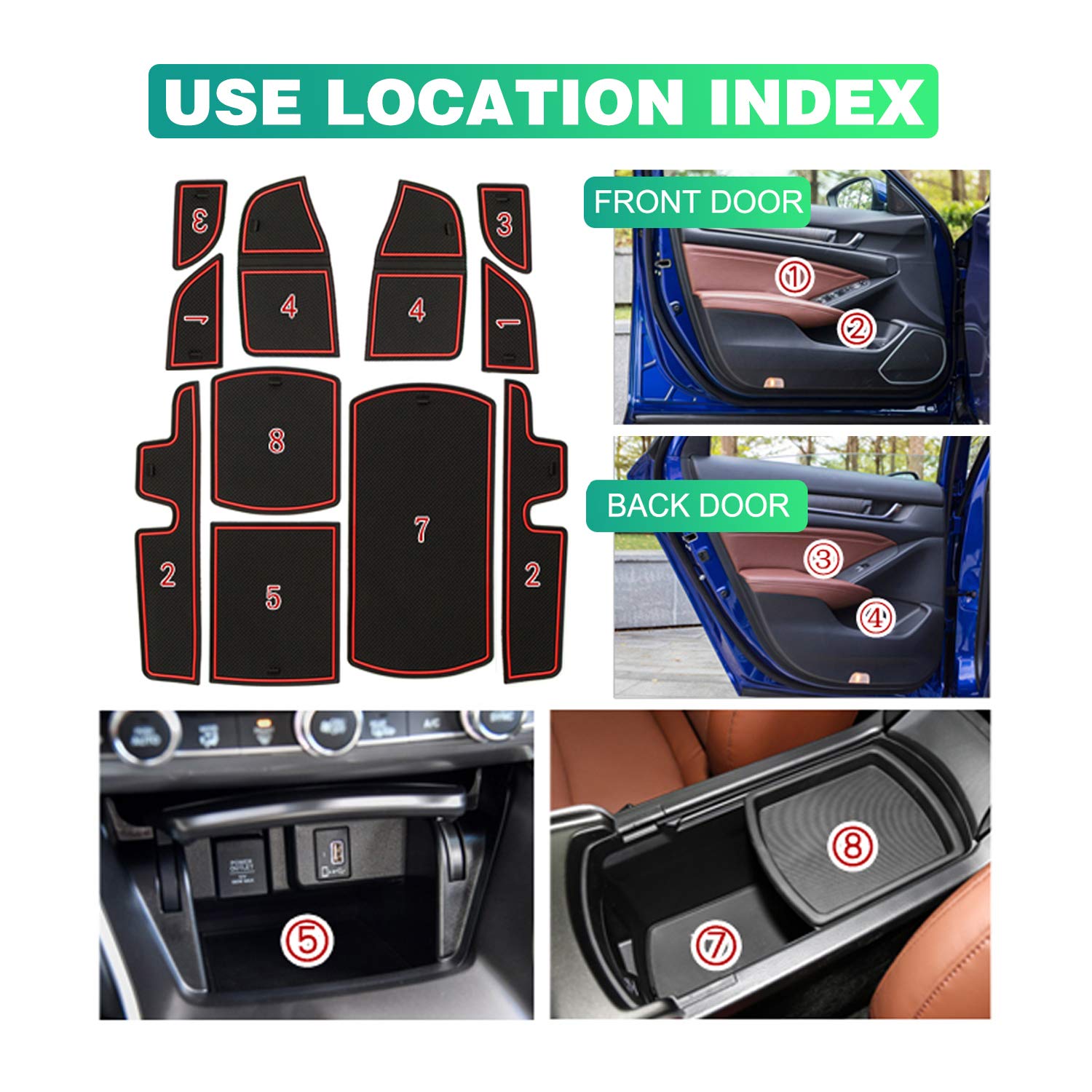 2021-2022 Honda Accord Center Console Pad Liners & Cup Holder Mats - Premium Interior Accessories Compatible with 2018-2020 Models (Red) - Protect Your Car from Spills & Scratches for Daily Commute & Road Trips