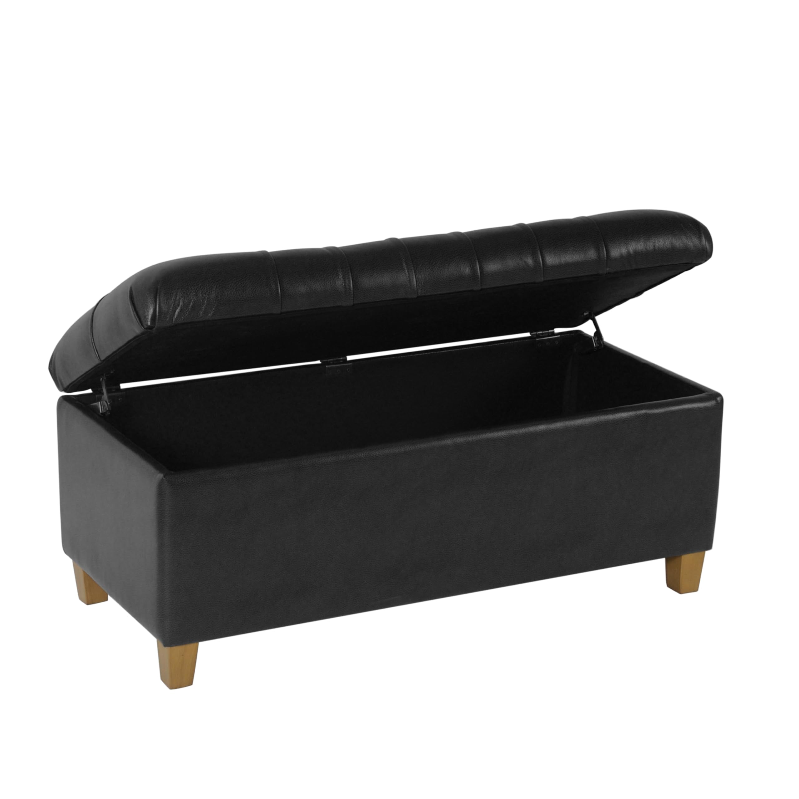 HomePop Button Tufted Storage Ottoman Bench - Faux Leather Upholstered Storage Seat for Living Room & Bedroom - Perfect for Entryway, Hallway or Footrest - Black