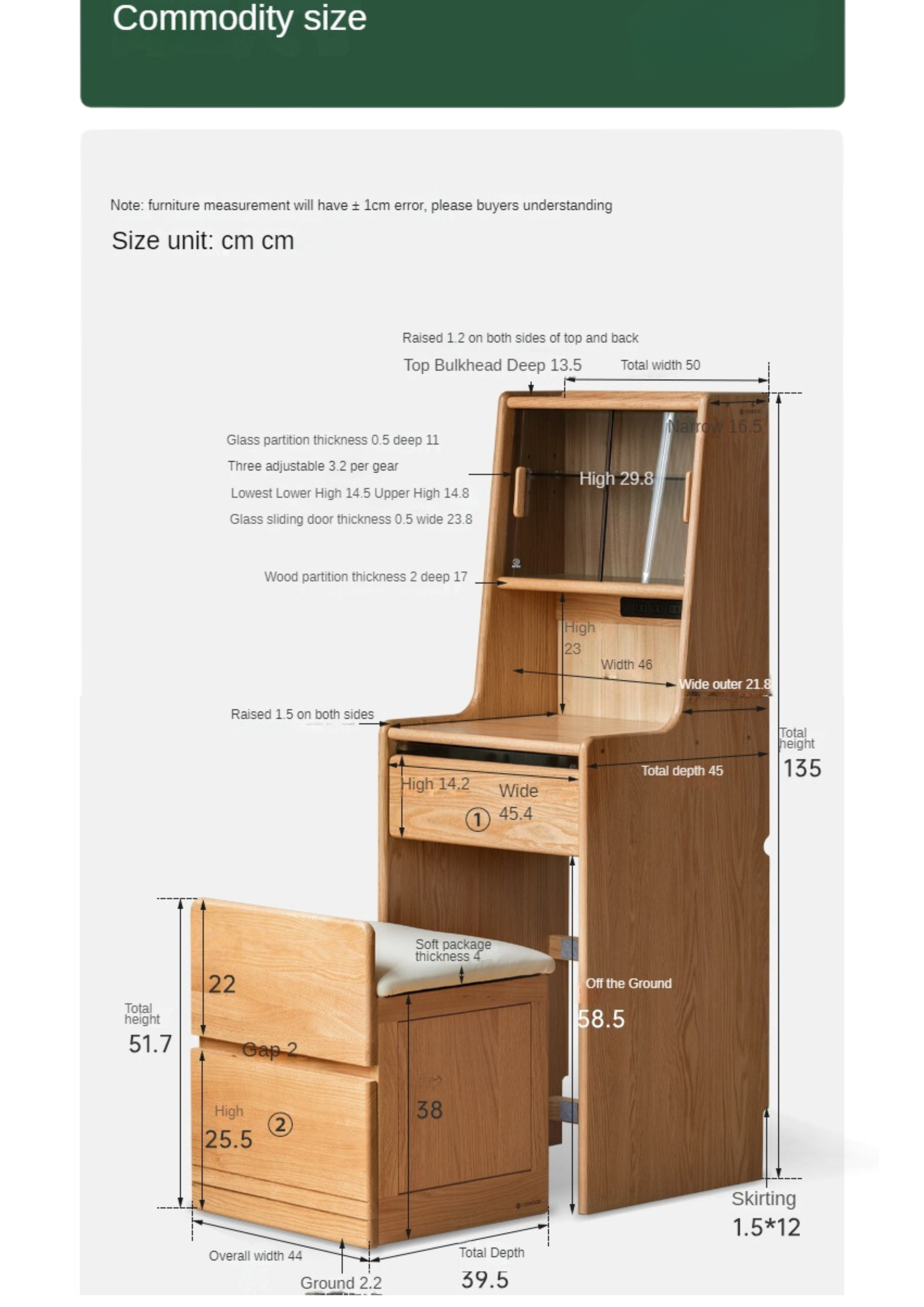 Solid Oak Wood Modern Minimalist Bedside Dressing Table - Perfect for Small Bedrooms & Apartment Vanity Areas