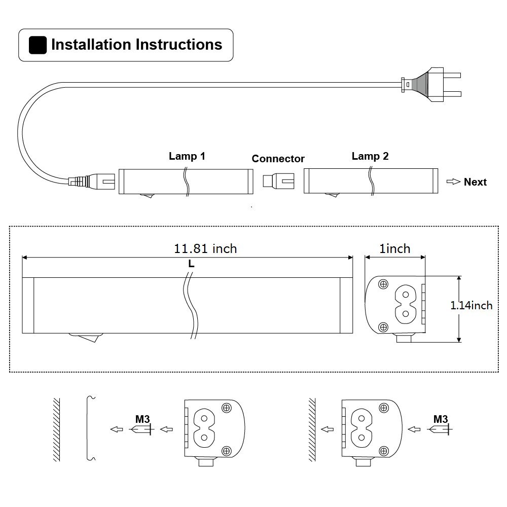 Extendable 6W LED Under Cabinet Lighting Fixture - 110V Warm White 3000K - 72 LEDs with 120° Beam Angle - Aluminum Housing for Kitchen, Bathroom, Closet & Accent Lighting - Perfect for Task Lighting and Home Decoration