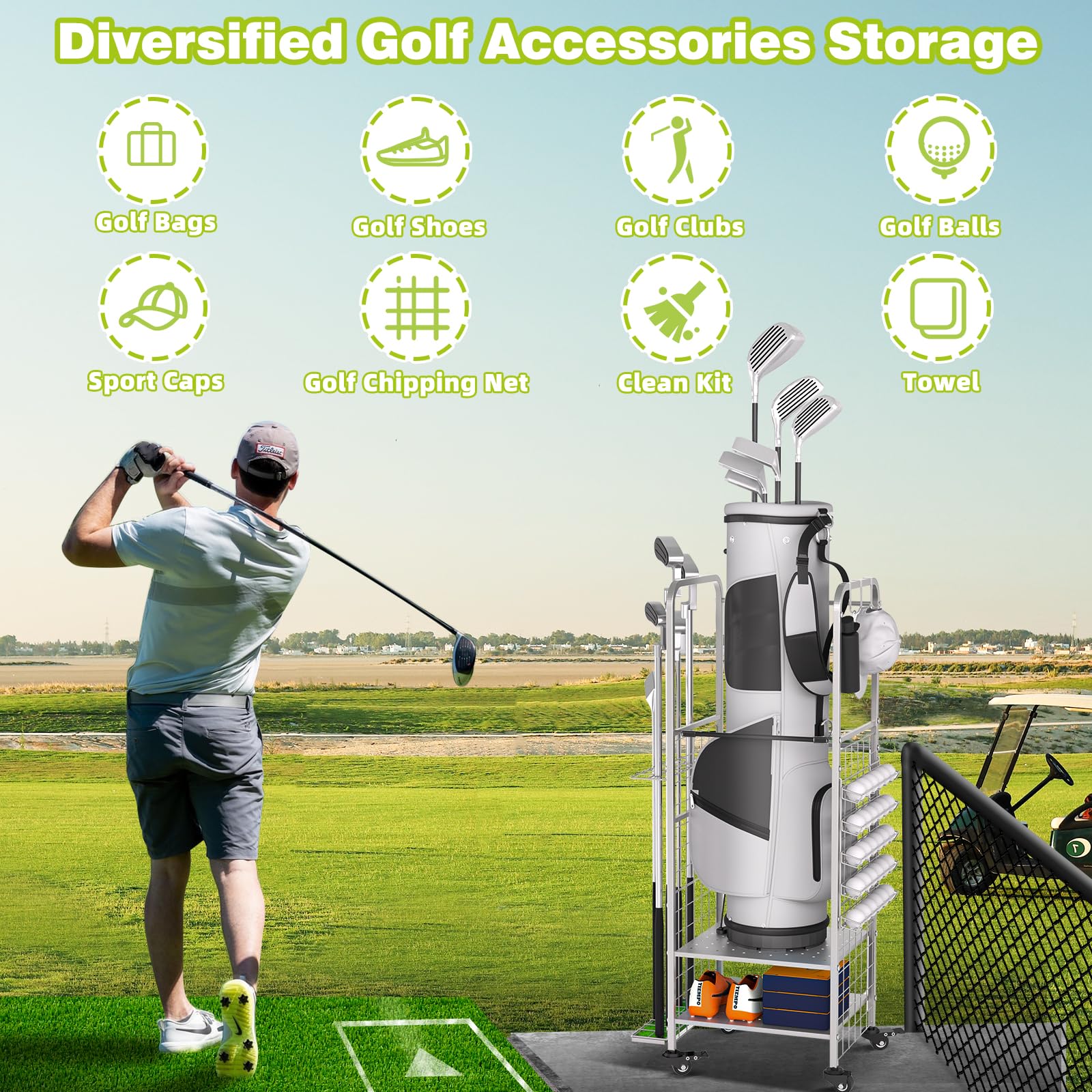 Premium Golf Bag Storage Organizer - Heavy Duty Golf Club Rack & Equipment Holder for Garage, Shed, Basement | Space Saving Golf Gear Solution for Home & Club Storage | Perfect for Golf Enthusiasts & Professional Players