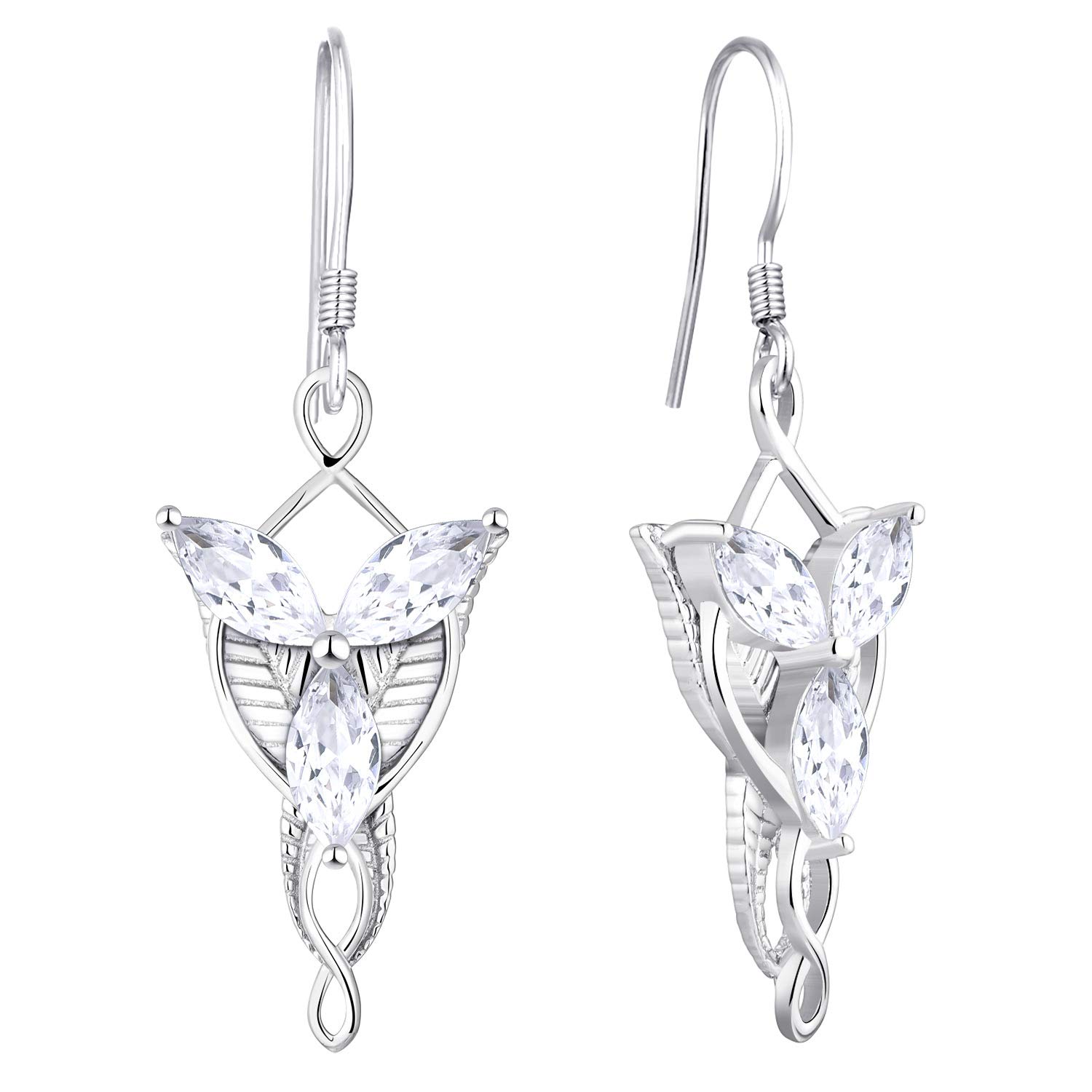 JO WISDOM Women's 925 Sterling Silver Leverback Drop Earrings with 5A Cubic Zirconia - Elegant Elvish Jewelry Inspired by Arwen Evenstar | Perfect for Cosplay, Weddings & Fantasy Themed Events