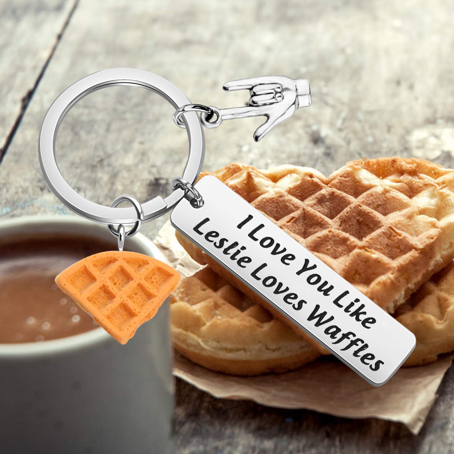 I Love You Like Leslie Loves Waffles Keychain - Cute Couple Gift for Anniversary, Valentine's Day - Perfect for Keyrings, Backpacks, and Gifts for Her/Him