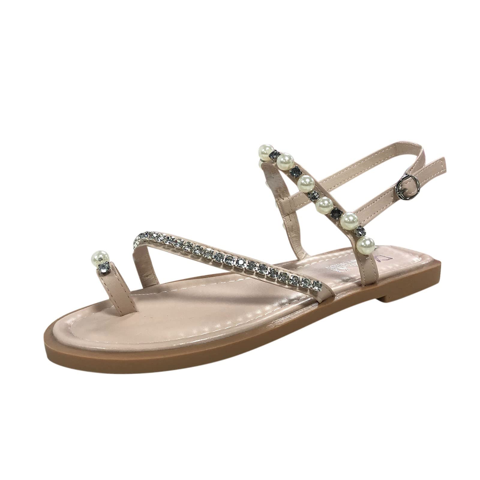 Elegant Women's Pearl Rhinestone Sandals - Summer Fashion Solid Color Toe Sandals with Charms | Perfect for Beach Vacations, Weddings & Date Nights