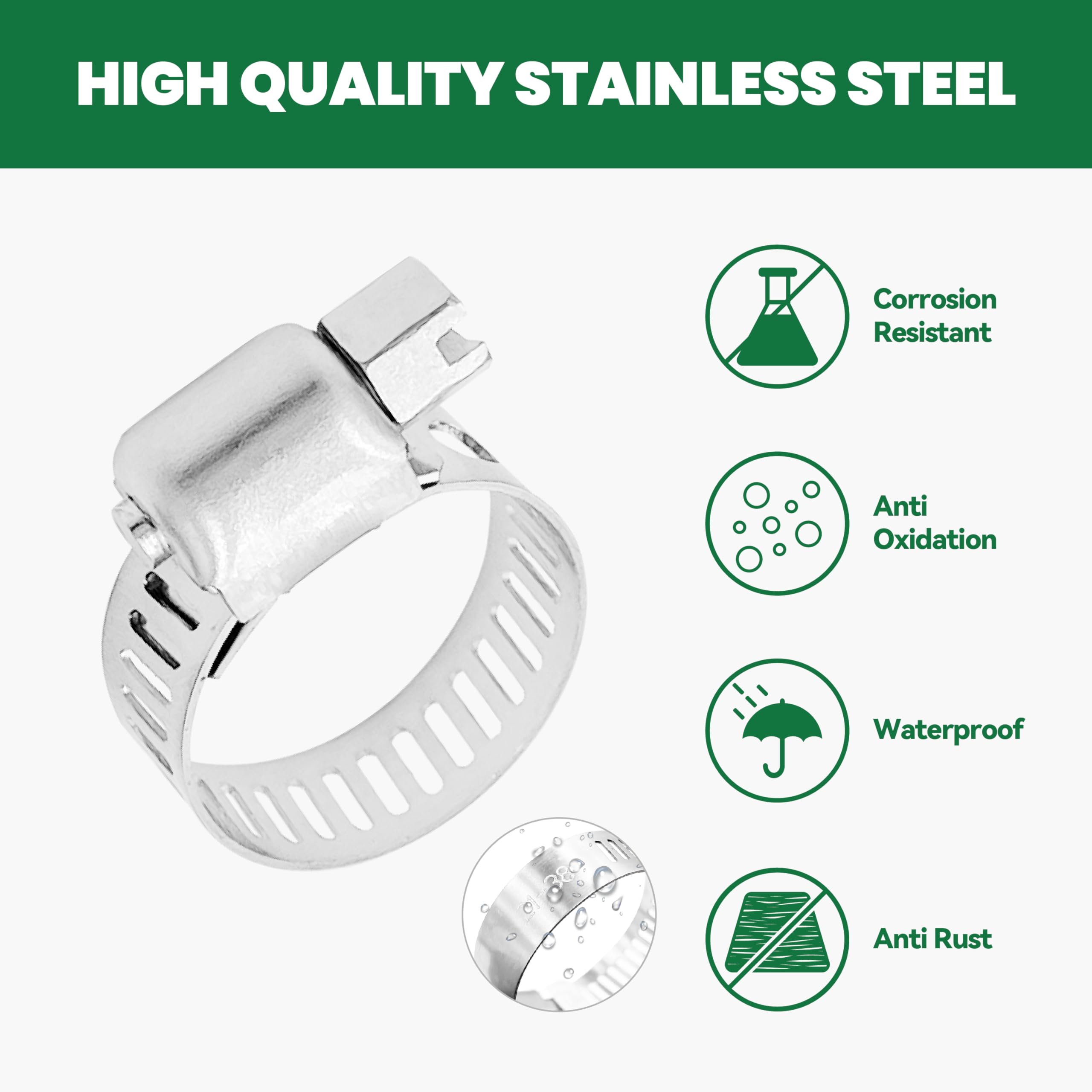 20PCS Heavy Duty Stainless Steel Hose Clamps 1/4