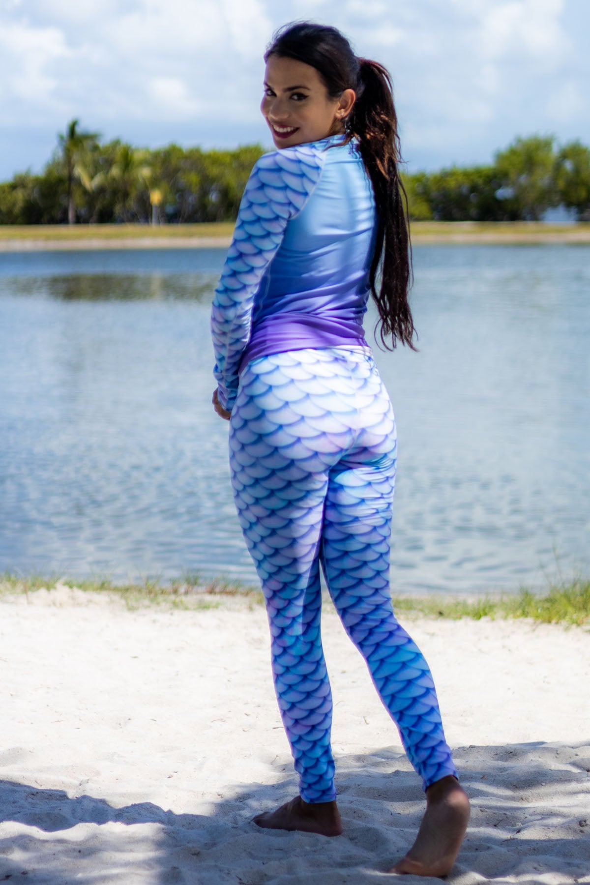 Opal Mermaid Swim Leggings for Women - High Waisted Swim Tights with UV Protection - Perfect for Beach, Pool, Yoga & Water Aerobics