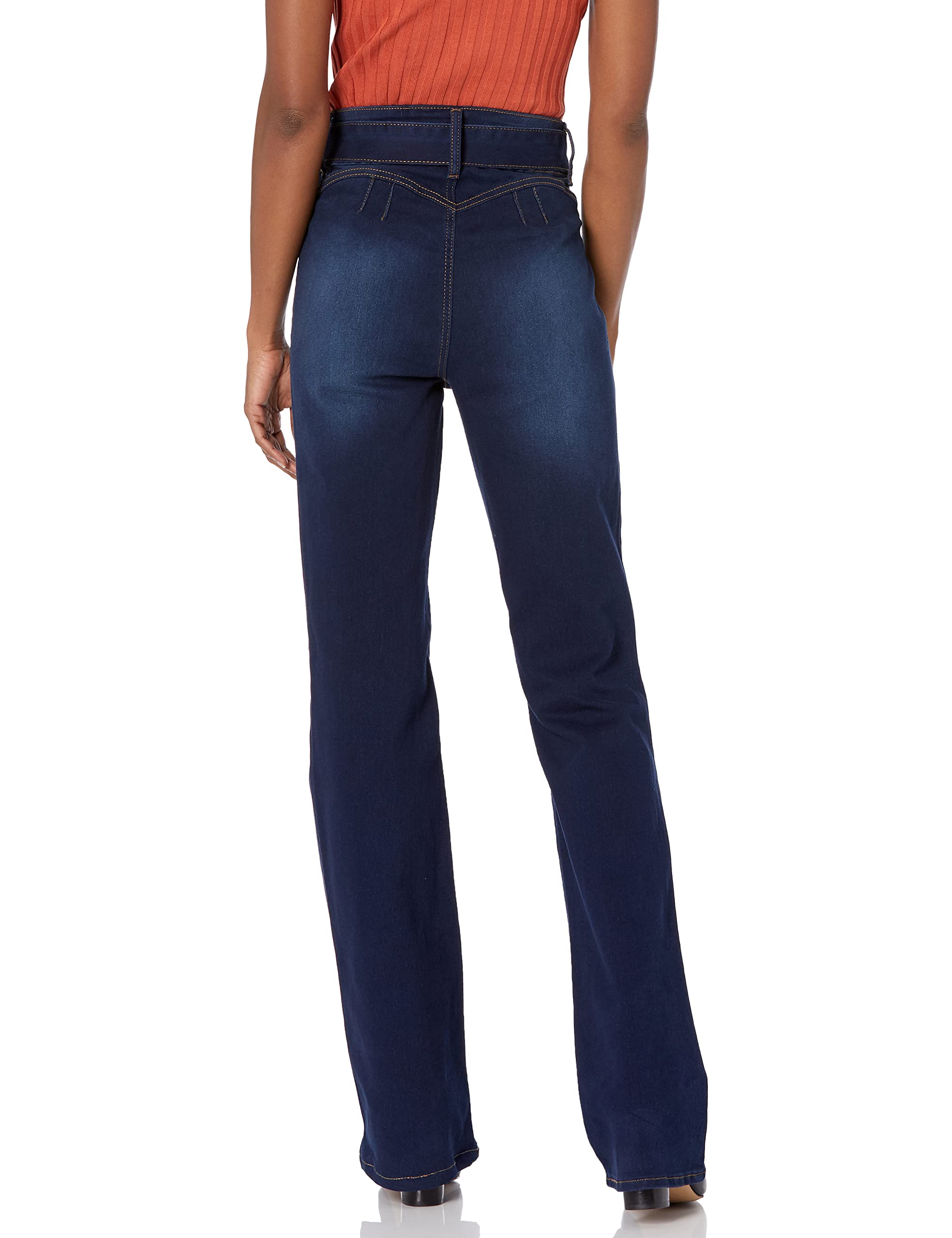 Women's Mini Flare Jeans with Self Belt - High Waisted Stretch Denim Pants for Casual & Retro Style | Perfect for Everyday Wear, Date Nights & 90s Fashion Looks