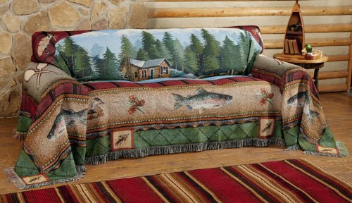Black Forest Décor Lake Cabin Sofa Cover - Waterproof & Durable Furniture Protector for Rustic Home, Cabin, or Lodge Living Room Decor