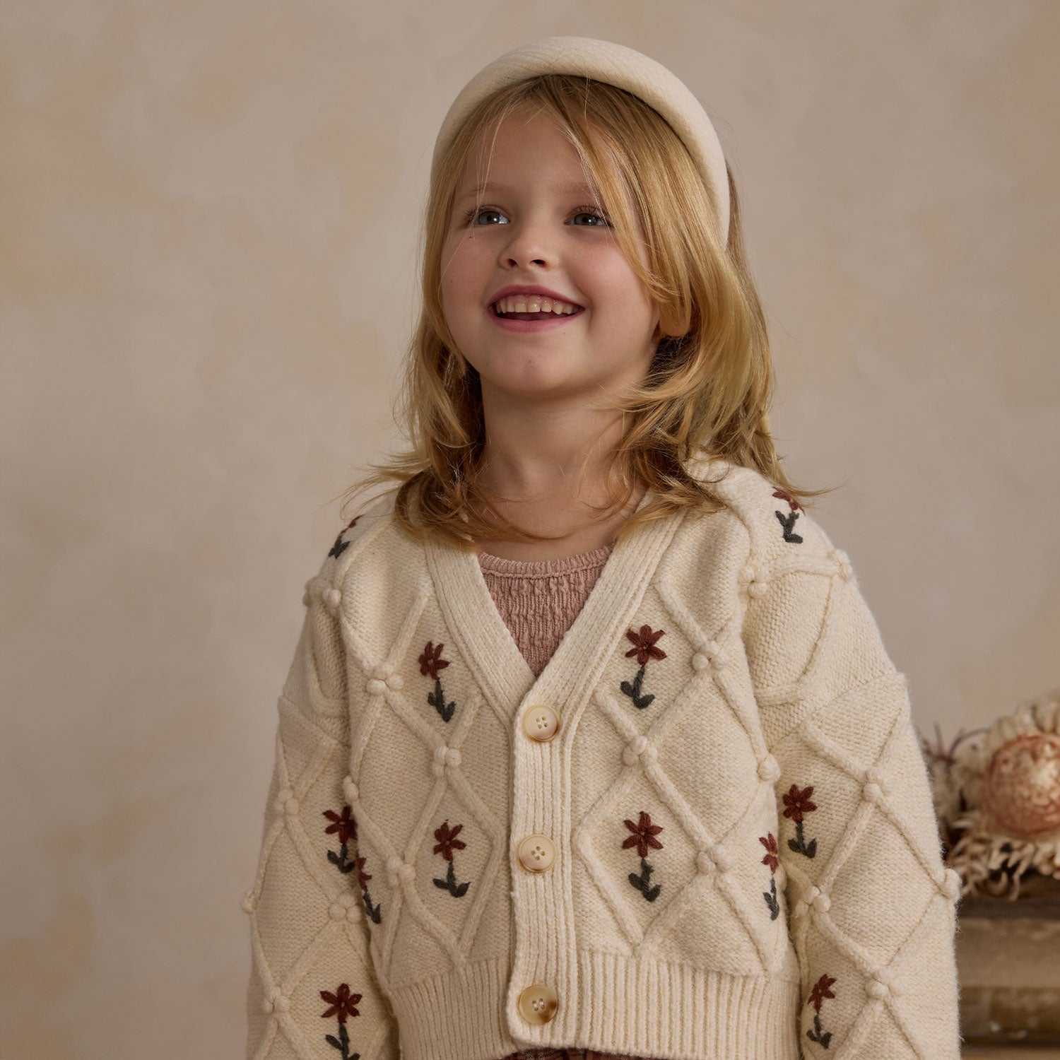 Stylish Boxy Cardigan with Winter Floral Embroidery - Natural Color Cozy Knit Sweater for Women | Perfect for Casual Outfits, Office Wear & Holiday Gatherings