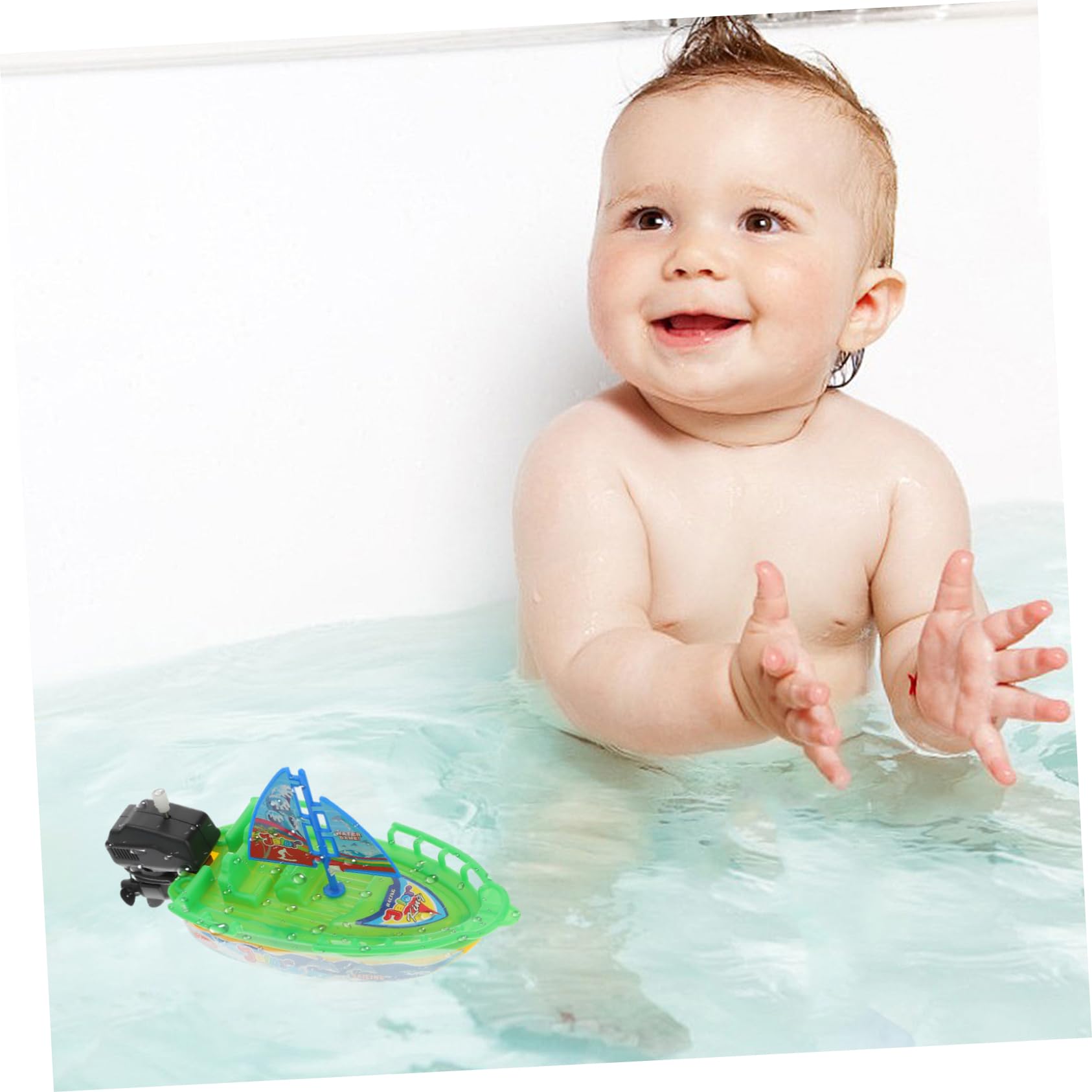 HAWILLOSCH 4-Piece Wind-Up Bathtub Boat Toy Set - Yellow Clockwork Bath Toys for Kids | Fun Water Play & Bathtime Games