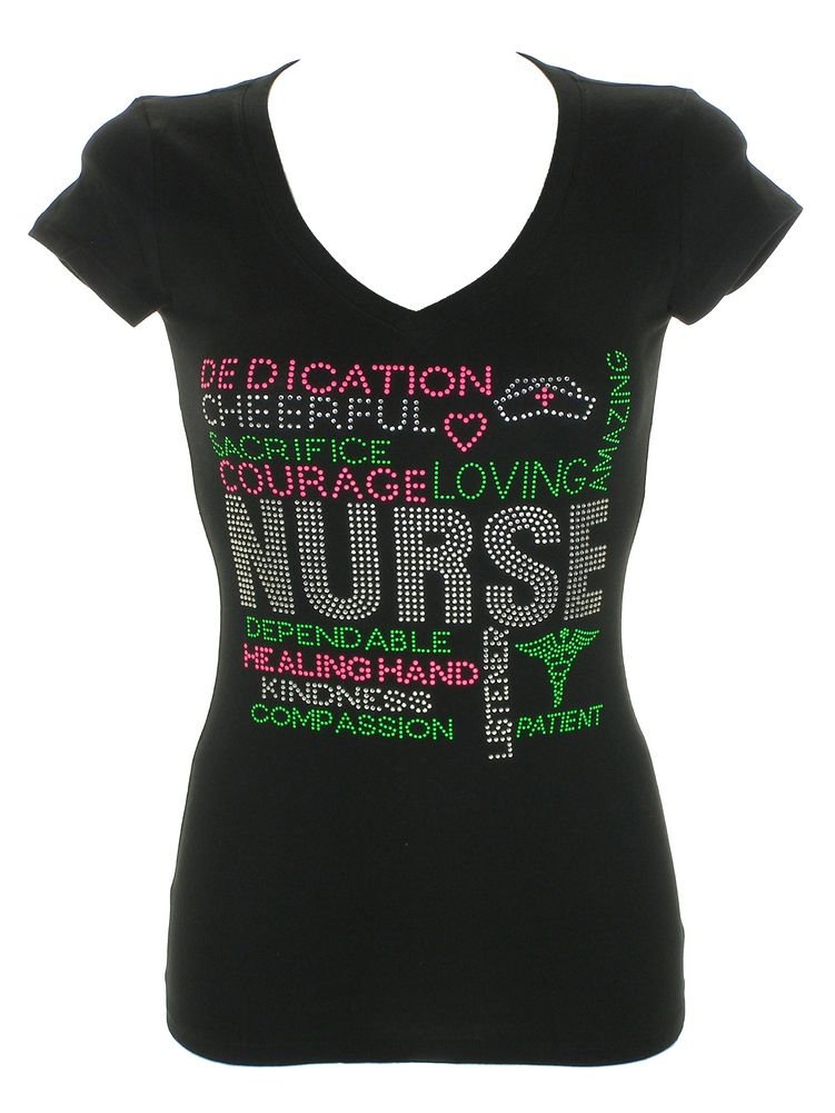 Stylish Women's Nurse Rhinestone Bling T-Shirt - Black | Perfect for Nursing Students, Medical Professionals & Healthcare Appreciation Gifts