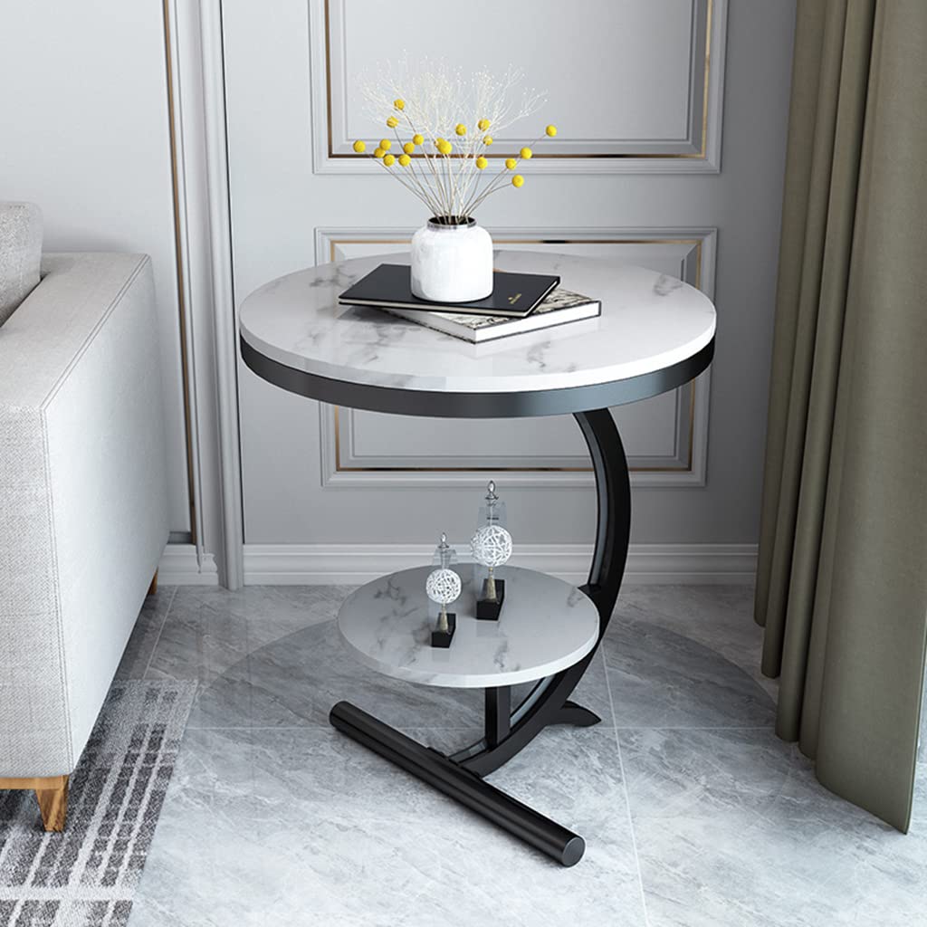 Luxury Marble 2-Tier Round Side Table - Modern End Table for Living Room, Bedroom, Hotel | Sofa Table, Nightstand, Coffee Table Accent Piece (Black & White) - Perfect for Small Spaces & Home Decor