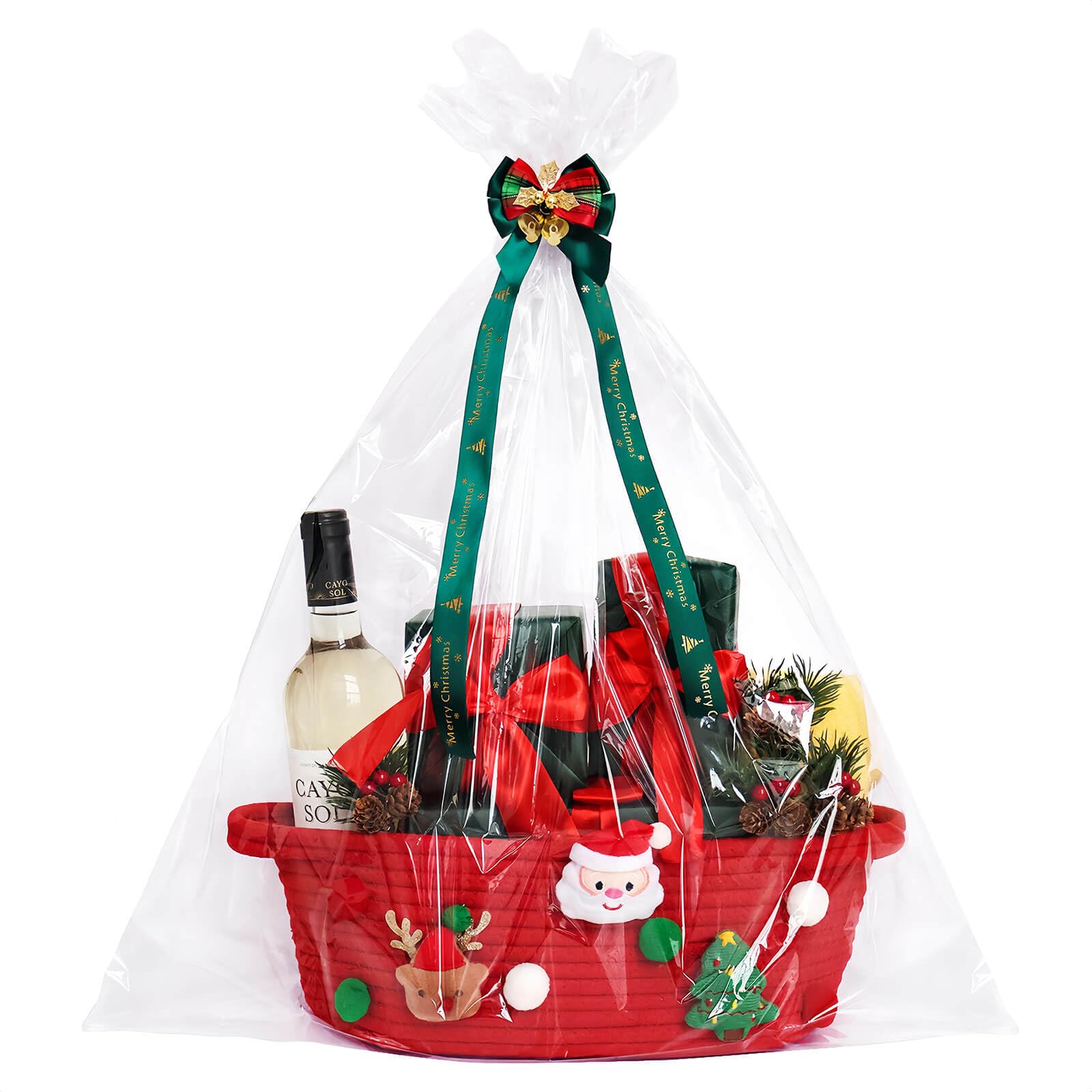 Christmas Gift Basket Set - Small Red Cotton Rope Basket with Gift Bag, Bow Ribbon & Handle | Holiday Wrapping Storage for Toys, Snacks & Home Decor | Perfect Xmas Gifts for Women, Men & Kids | Great for Holiday Parties, Gift Exchanges & Festive Home Decor