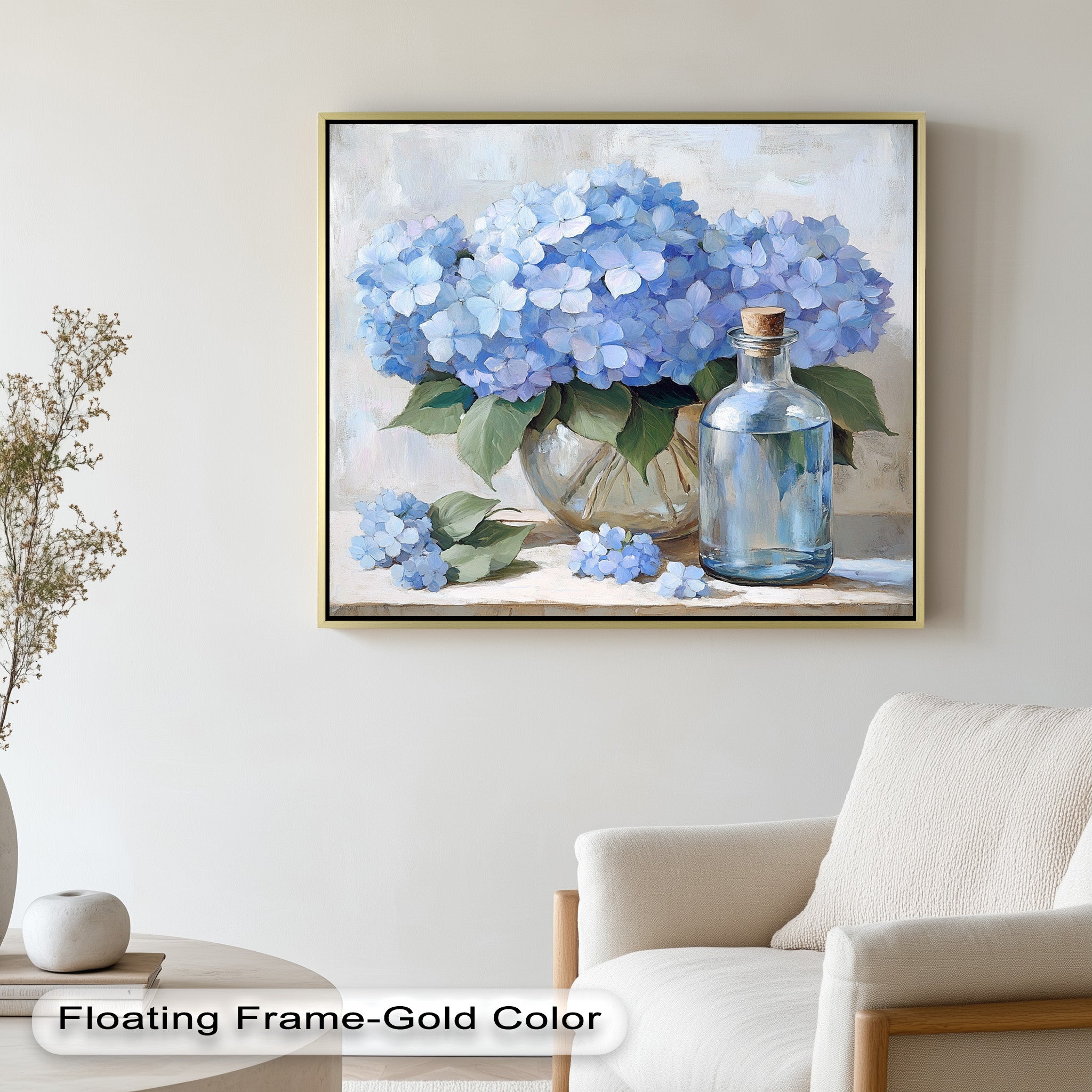 Blue Floral Still Life Oil Painting - Modern Wall Art for Living Room, Bedroom & Office Decor