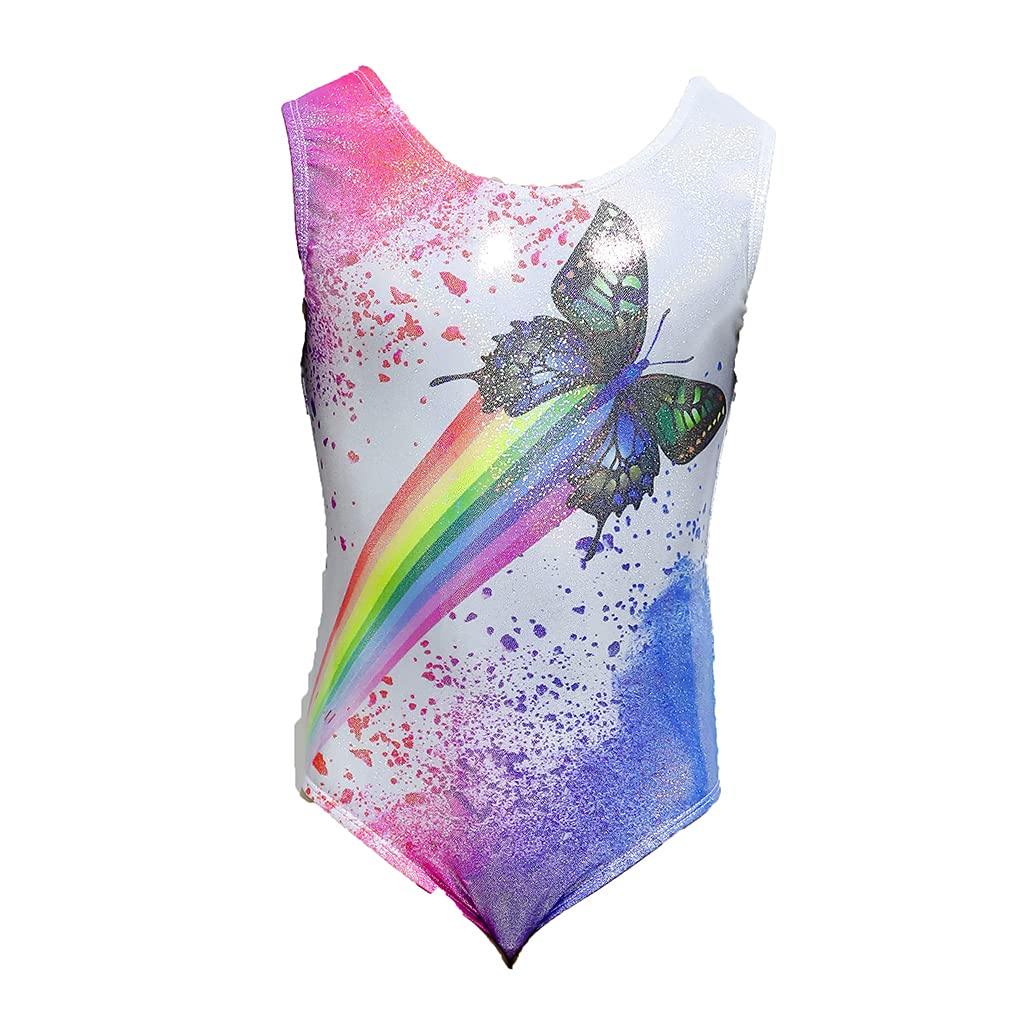 Sparkly Rainbow Gymnastics Leotards for Girls 2-12 Years | Colorful One-Piece Athletic Leotard for Dance, Cheerleading & Gymnastics Practice
