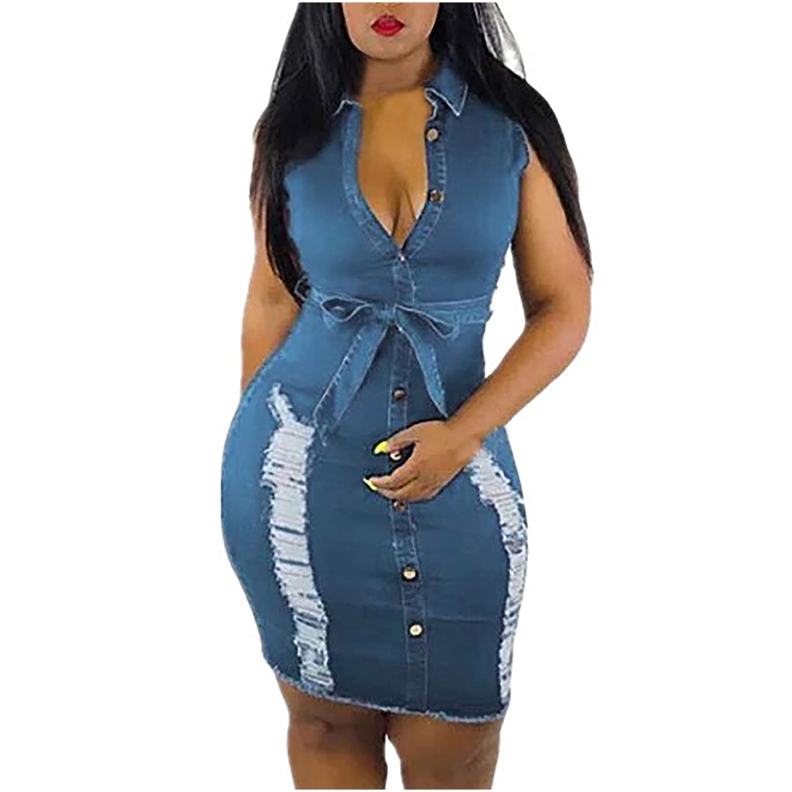 Peigen Women's Summer Denim Mini Dress - Sexy Slim Fit Sleeveless Tank Dress with Side Split & Zip Detail | Perfect for Beach Vacations, Date Nights & Summer Parties