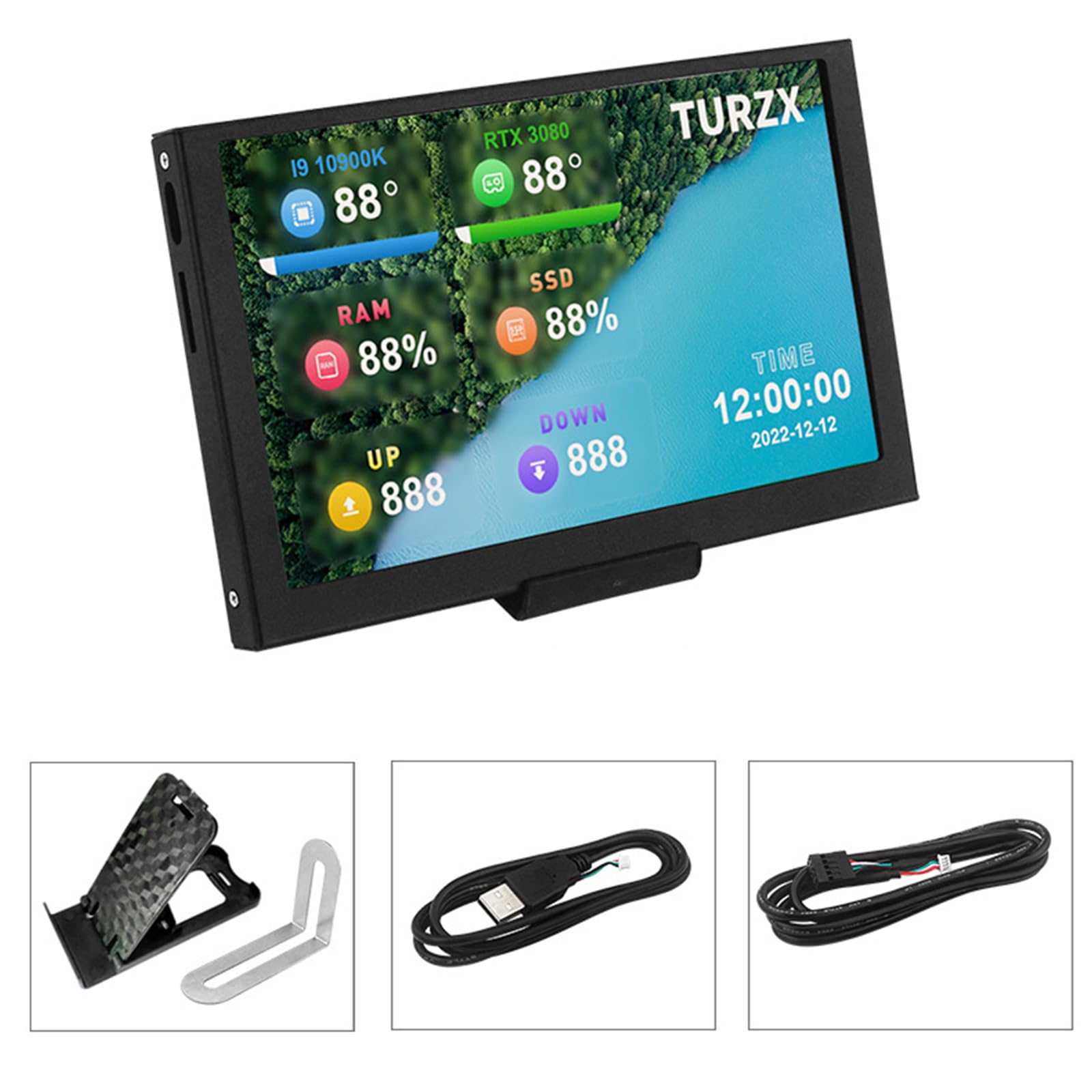 5inch IPS USB C Secondary Monitor for Desktop Computer - Temperature Display, Custom Background & Themes | Perfect for PC Case Mods, Gaming Setups & Workstations