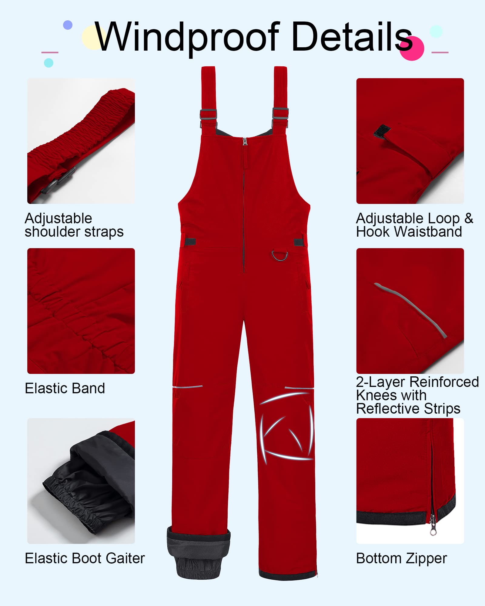 CREATMO Boys Snow Bibs - Waterproof Insulated Ski Pants for Kids - Winter Snowsuit Overalls for Snowboarding, Sledding & Outdoor Activities