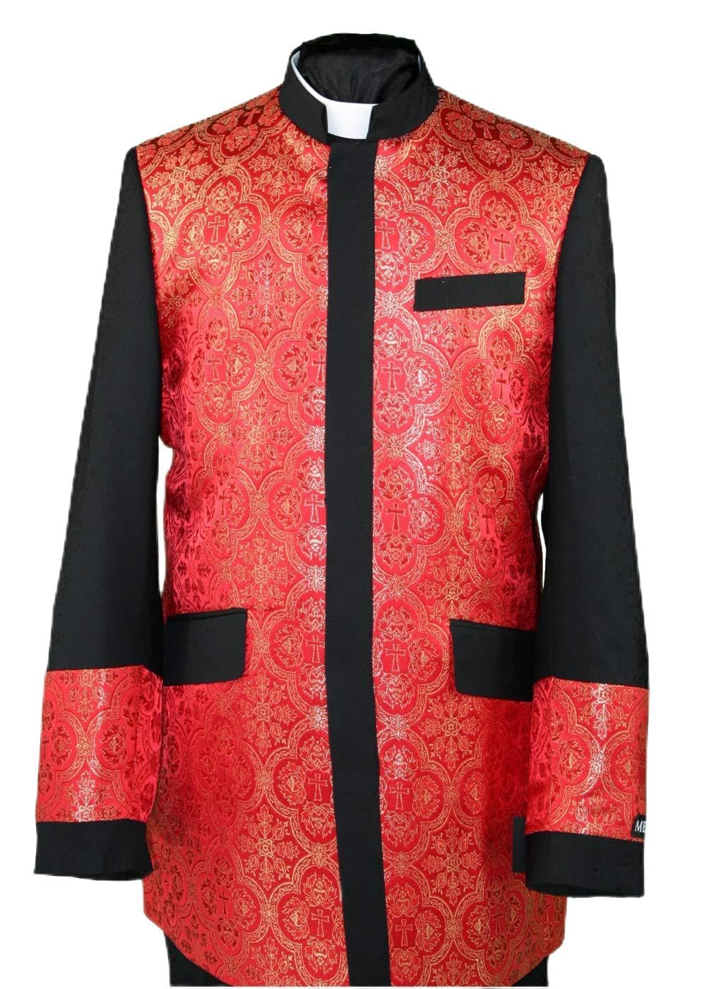 Men's Clergy Jacket for Pastor Bishop Minister - Nehru Collar or Collarless Design - Sizes 52 R/L - Black & Red Options - Perfect for Church Services, Weddings & Formal Religious Ceremonies