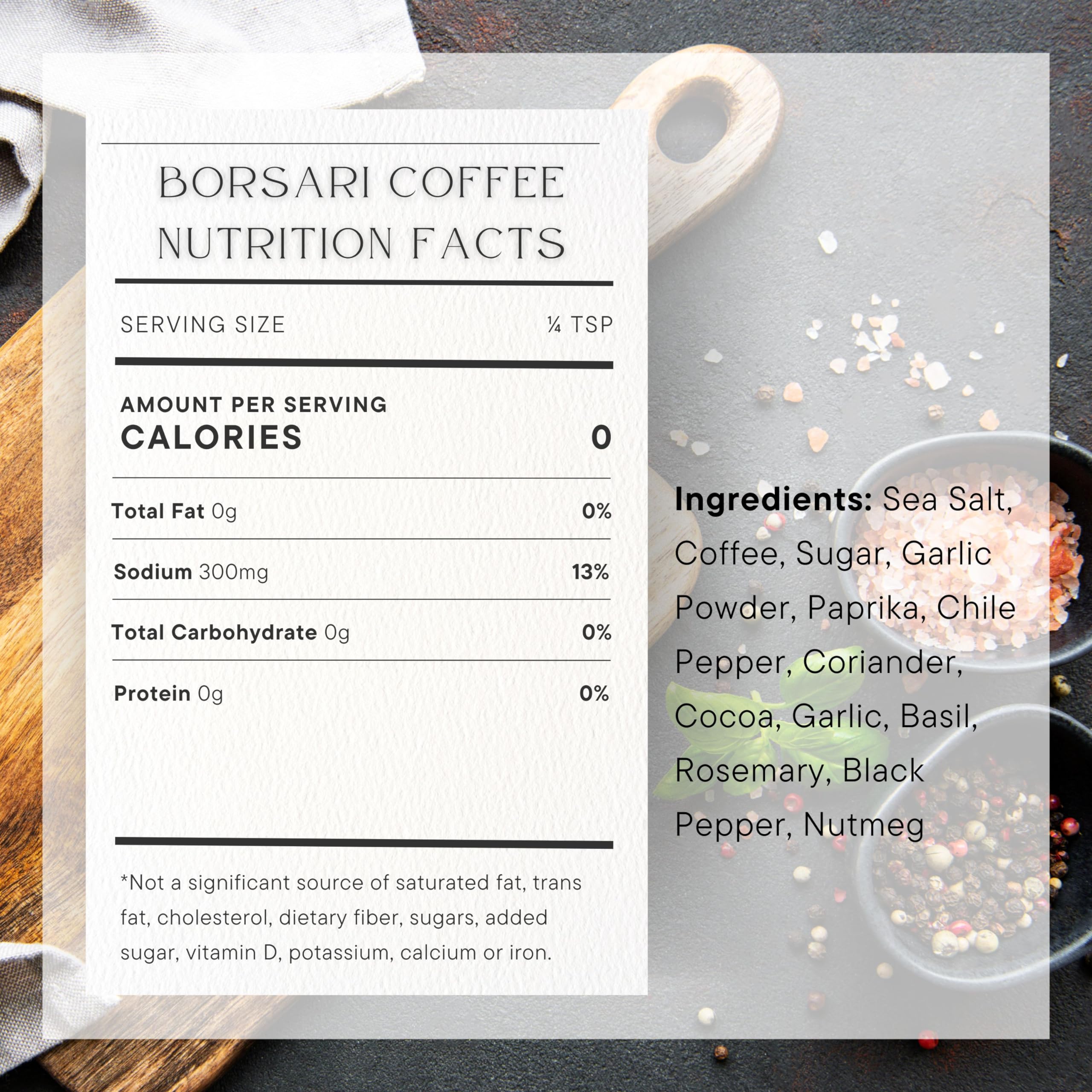 Premium Borsari Coffee Rub Seasoning - All Natural Gourmet Dry Rub for Ribs, Steak & BBQ - Infused with Coffee Spices & Cocoa (19 oz) - Perfect for Grilling, Smoking & Enhancing Meat Flavors