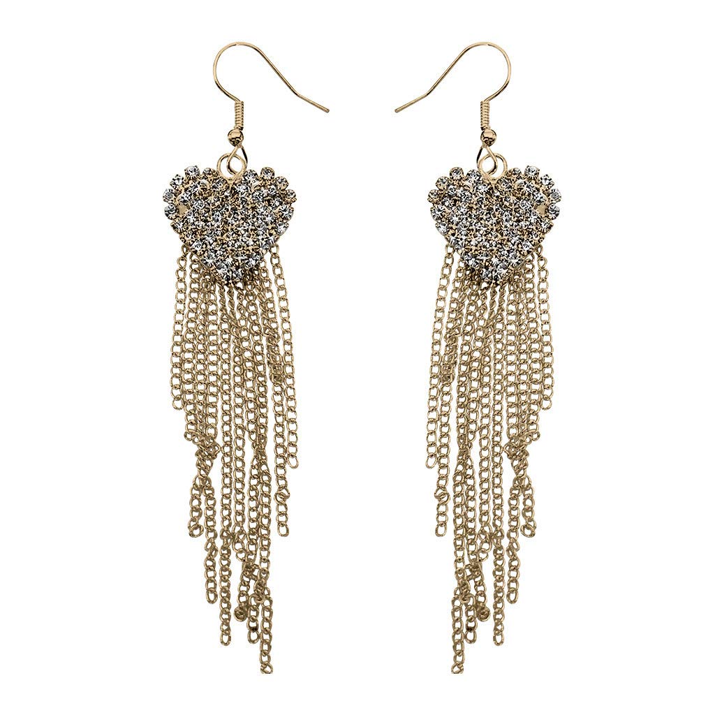 Hypoallergenic Luxury Rhinestone Tassel Earrings for Women - Gold Long Dangle Earrings for Party, Wedding & Evening Wear (One Size)