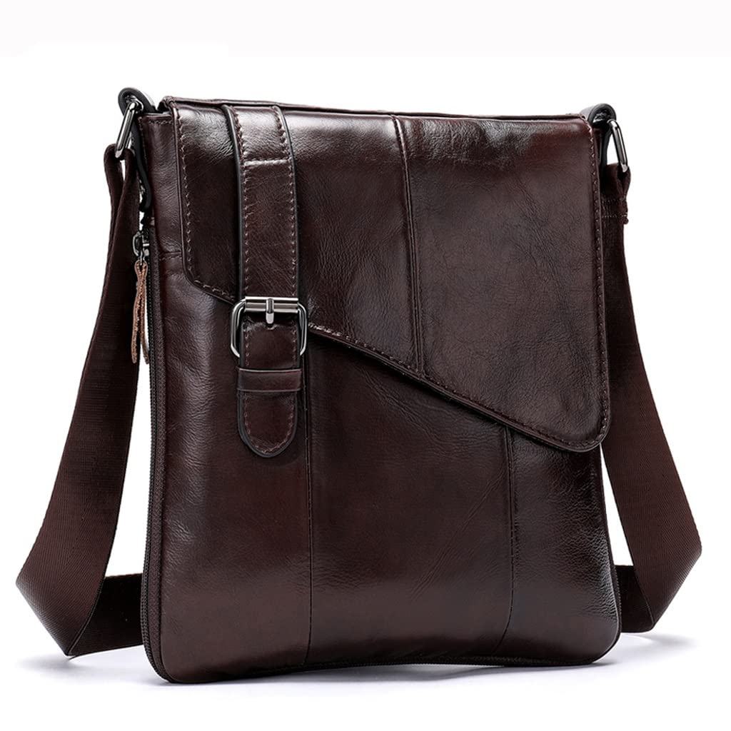 Genuine Leather Messenger Bag for Men - Small Casual Crossbody Shoulder Bag with Flap - Perfect for Work, Travel & Daily Use (Color: A)