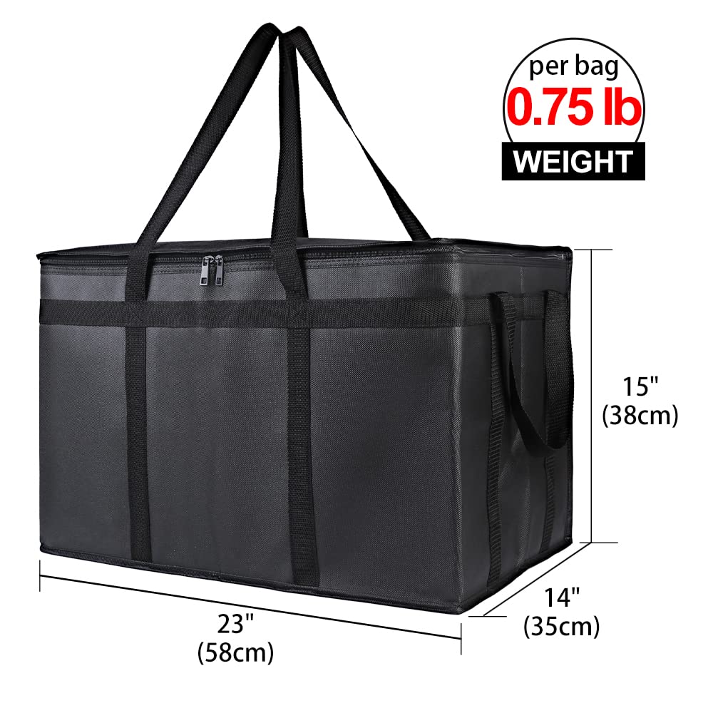 Bodaon 3-Pack Large Insulated Food Delivery Bag - Keeps Meals Hot or Cold - XXXL Black Thermal Tote for Catering, Groceries & Pizza - Perfect for Restaurants, Food Delivery & Picnics