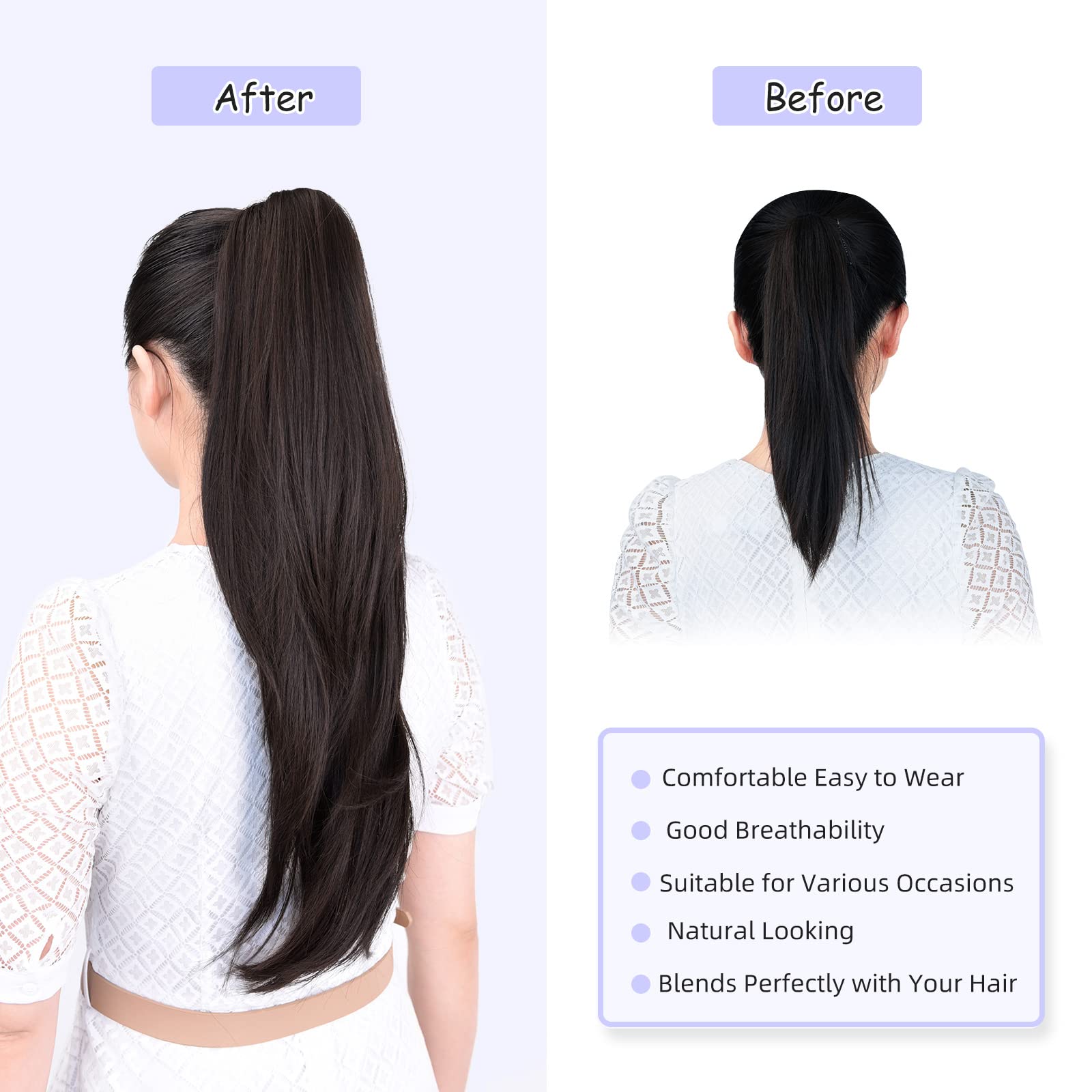 Natural Straight Ponytail Hair Extension with Claw Clip - Seamless Blonde Brown Black Hairpiece for Women - Perfect for Parties, Weddings & Everyday Styling