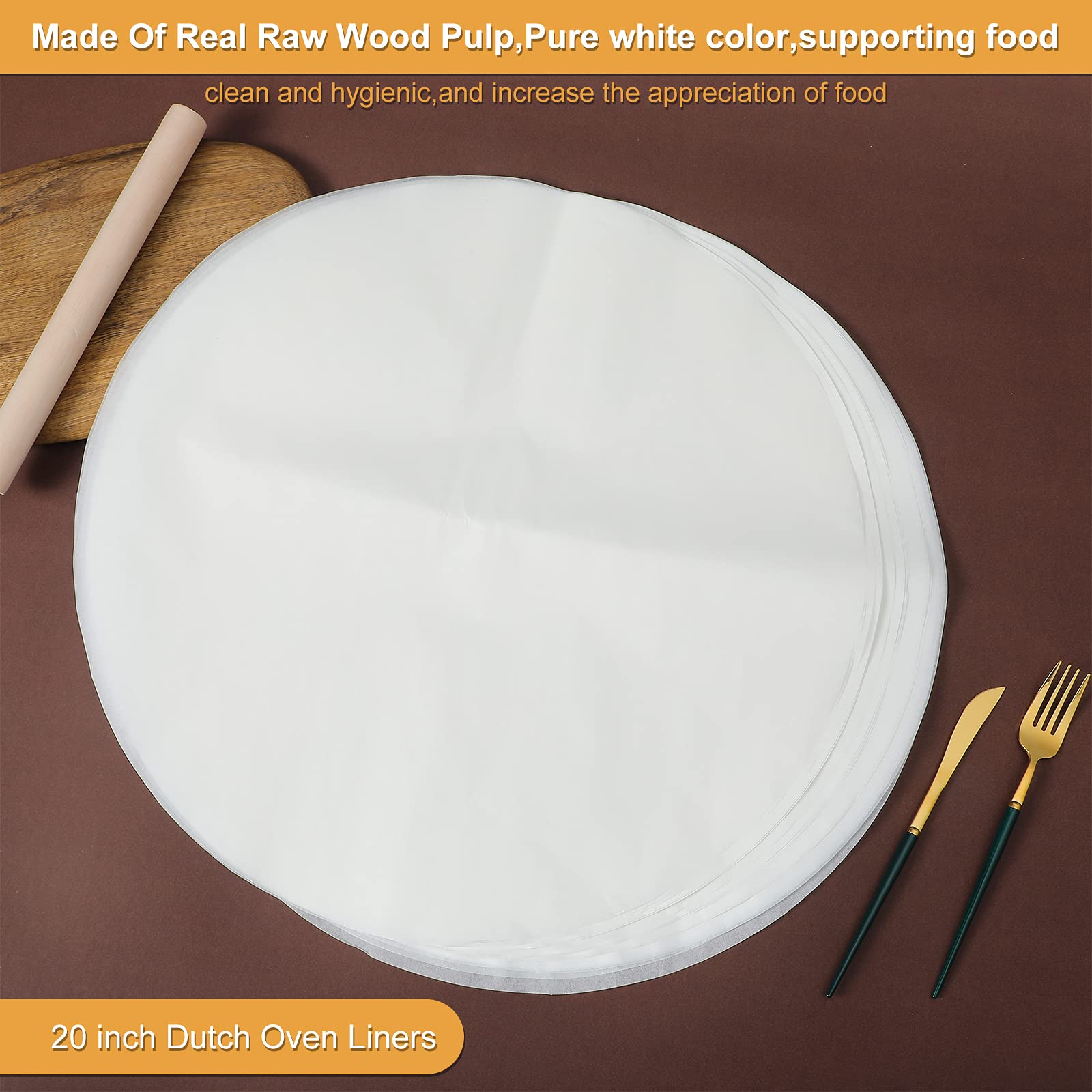 Non-Stick Round Parchment Paper 20 Inches - 40 Pack Disposable Dutch Oven Liners for Baking, Air Fryer, Steaming & BBQ | Perfect for Cakes, Pizzas, Meats & Vegetables | Oven Safe & Eco-Friendly Baking Sheets for Home Cooking & Party Food Prep