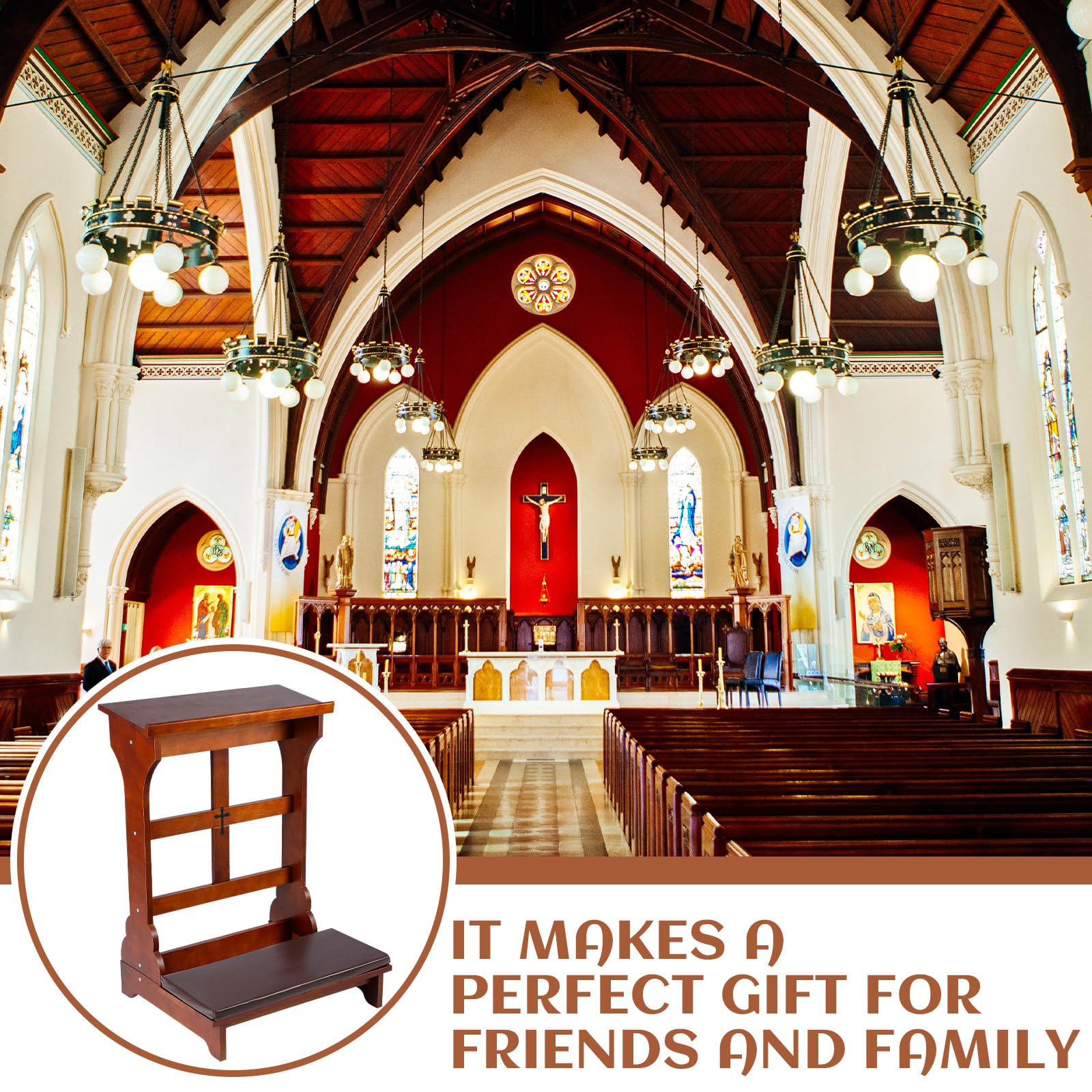 Solid Wood Prayer Bench with Shelf & Cushion - 23x20x32 Inch Church Kneeling Stool for Home Worship - Religious Gift with Padded Kneeler - Perfect for Prayer Rooms, Meditation & Church Use (Simple Style)