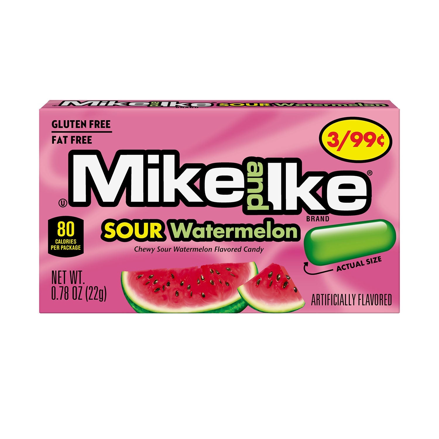 Just Born Mike & Ike Sour Watermelon Candy - 24 Count Box | Sweet & Tangy Sour Gummy Treats for Parties, Movie Nights & Office Snacks