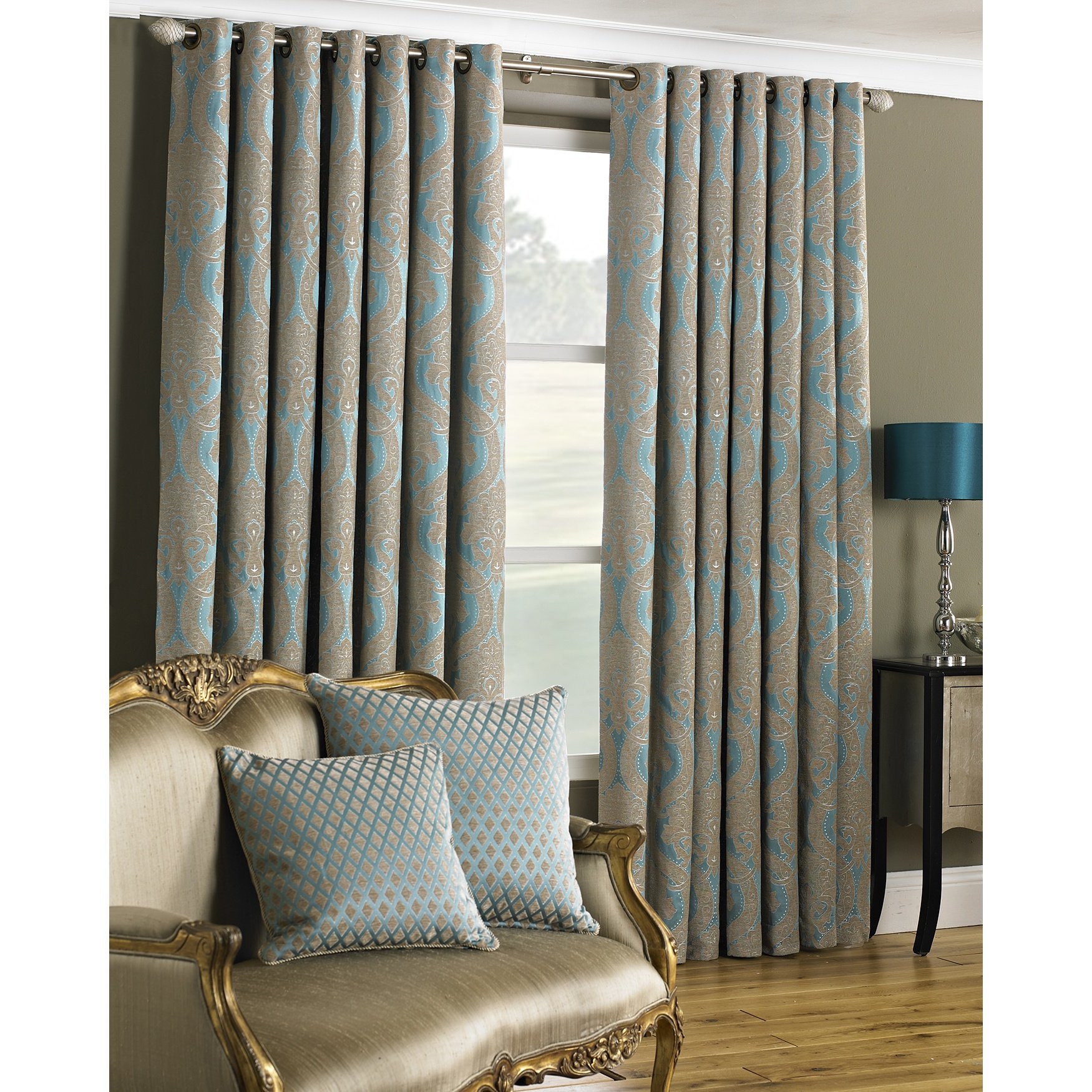 Renaissance Ringtop Curtains 66x90 Inches - Turquoise Blue Window Drapes for Living Room & Bedroom - Light Filtering & Privacy Sheer Panels