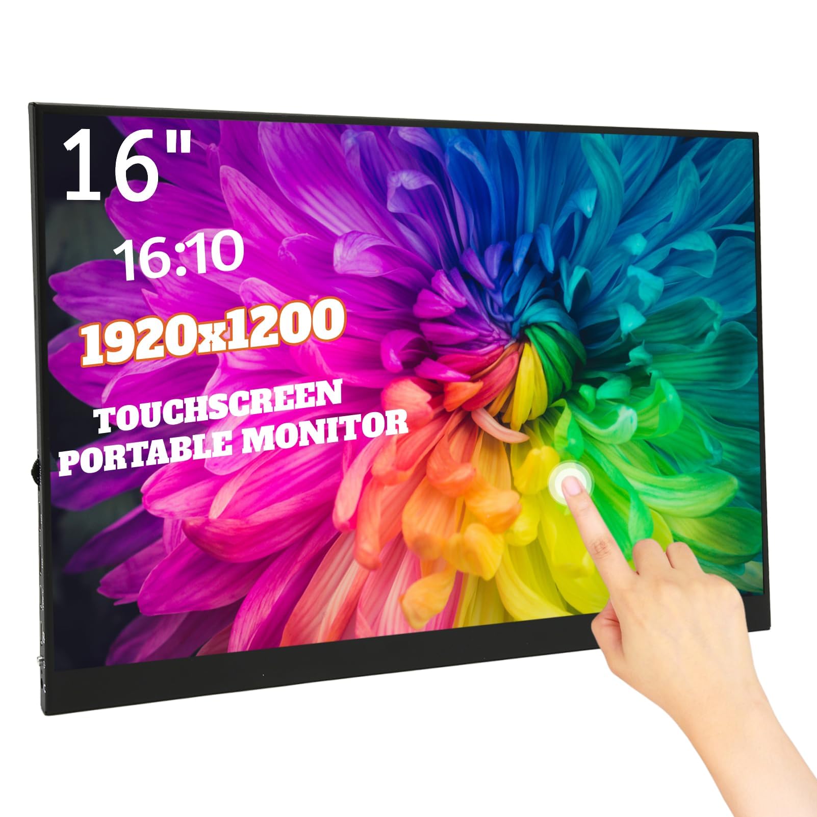16 Inch Portable Monitor 1920x1200 IPS Eye Care Screen, USB-C HDMI Gaming Monitor with Dual Speakers for Laptop PC Mac - Perfect for Work, Gaming & Travel