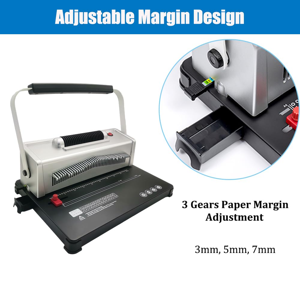 Electric Spiral Binding Machine with 46 Holes | Manual Round Hole Punch Book Binder | Adjustable Side Margin | Includes 100pcs Plastic Coils & Pliers | Perfect for Office Documents, School Projects & DIY Book Binding