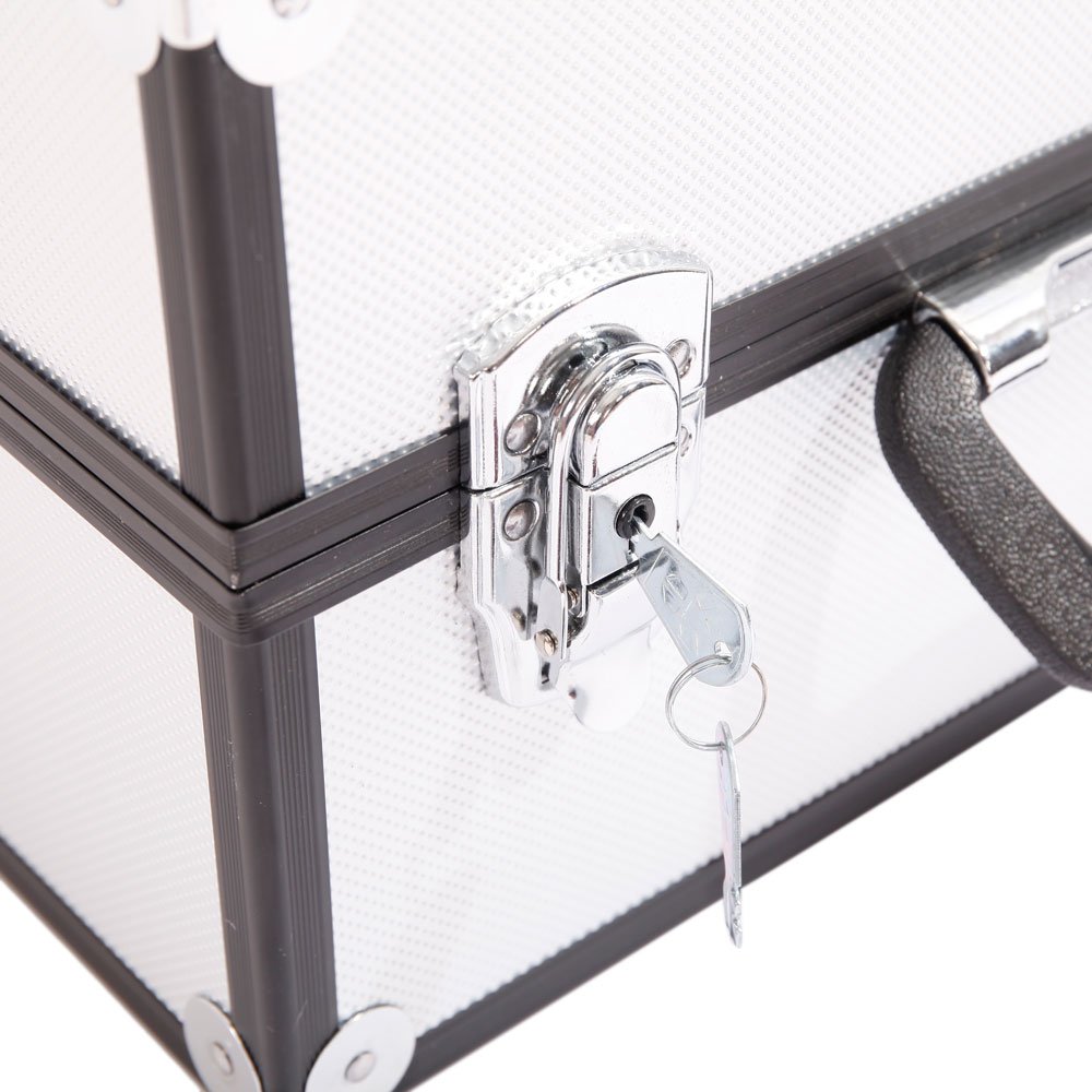 Professional Aluminum Alloy Cosmetic Case with Lock & Key - Portable Makeup Storage Box for Travel, Jewelry Organizer, Silver (Ideal for Makeup Artists, Travelers & Home Use)