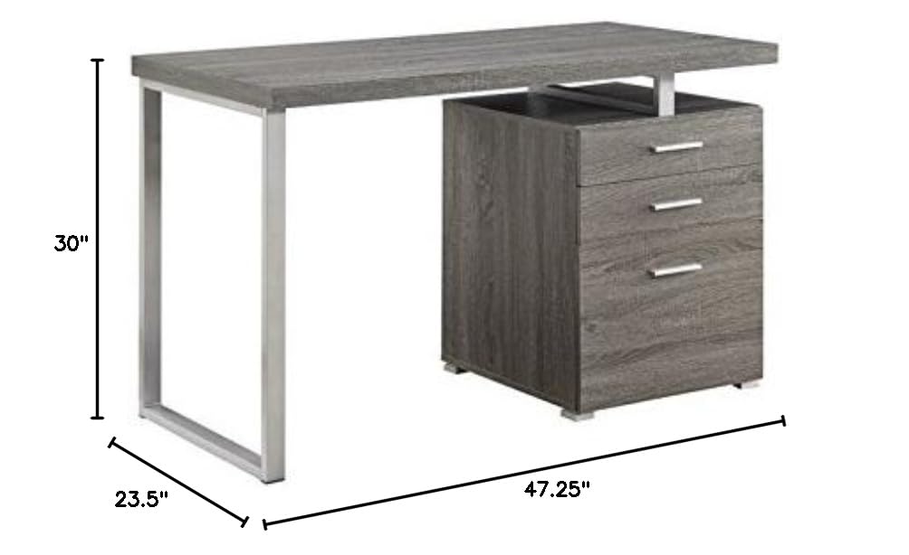Allora 3-Drawer Modern Wooden Office Desk in Weathered Gray/Silver - Stylish Home Office Furniture for Small Spaces & Remote Work