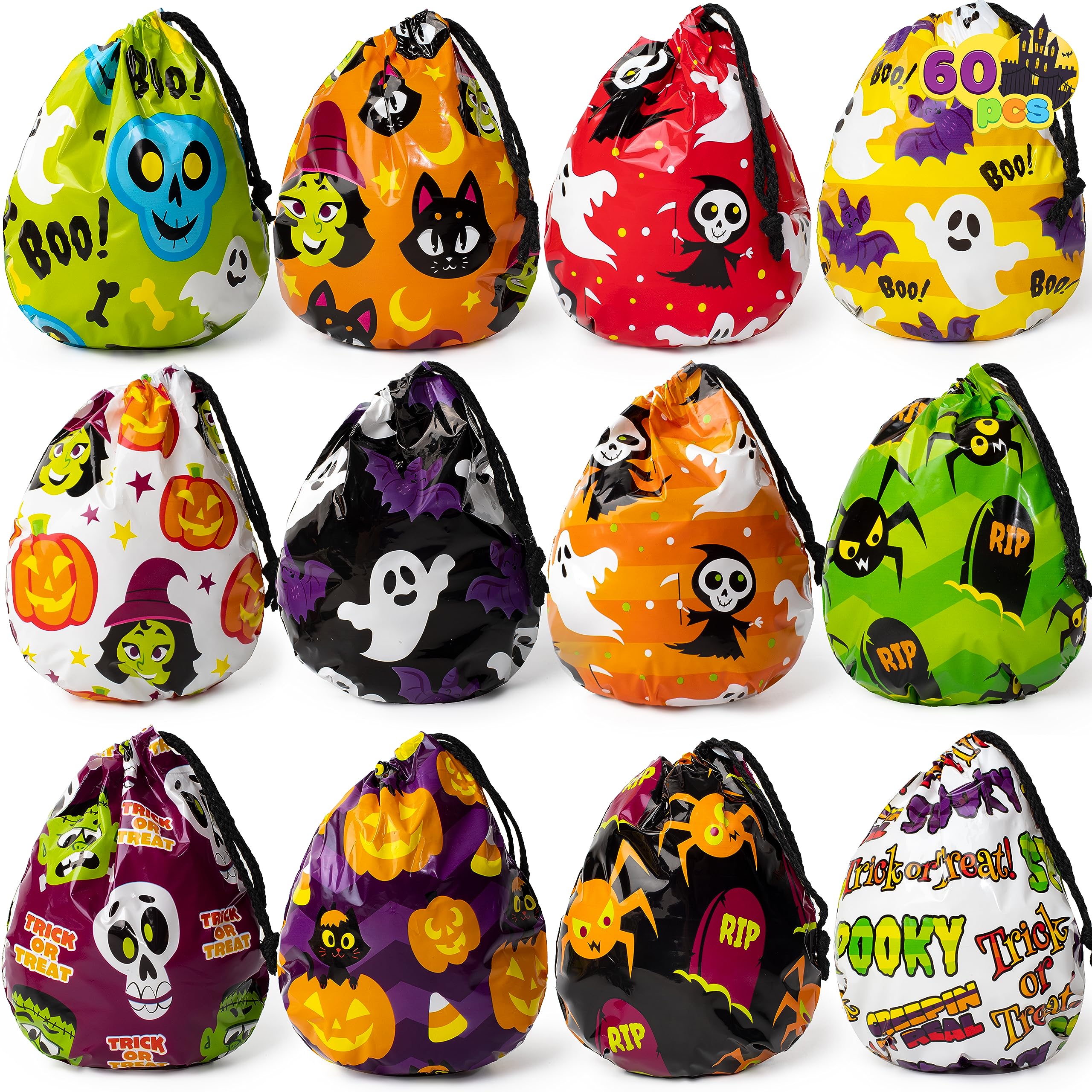 JOYIN 60 Pack Halloween Treat Bags for Kids - Drawstring Goodie Bags for Trick or Treat, Classroom Party Favors, Candy & Gift Bags - Perfect for Halloween Parties, School Events & Candy Exchange