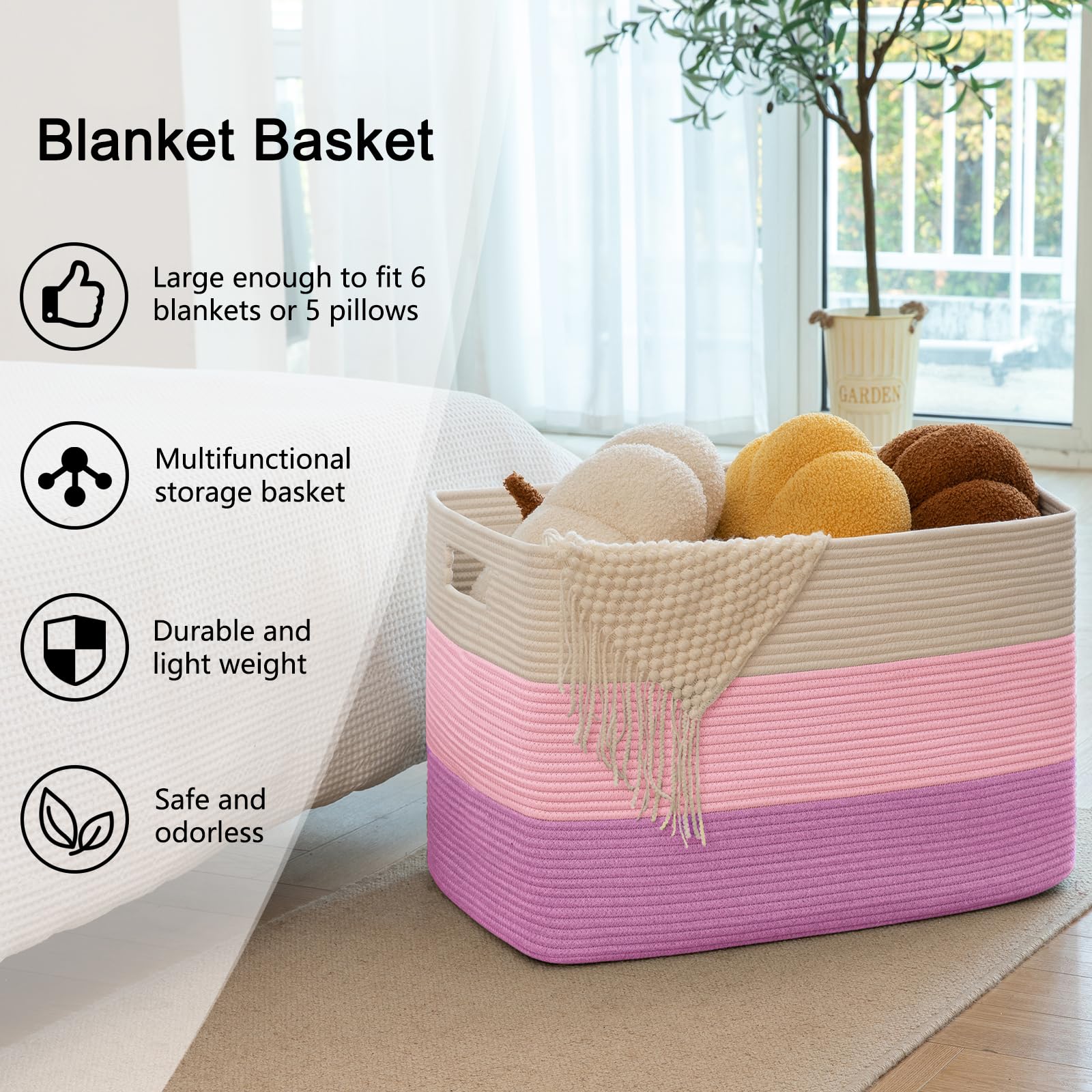 OIAHOMY 108L Super Large Woven Storage Basket with Handle, 25