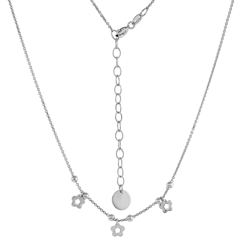 Sterling Silver Dainty Flower Pendant Necklace for Women - 16-18 Inch Adjustable Chain, Rhodium Plated Jewelry Gift for Her | Perfect for Everyday Wear, Date Nights & Special Occasions
