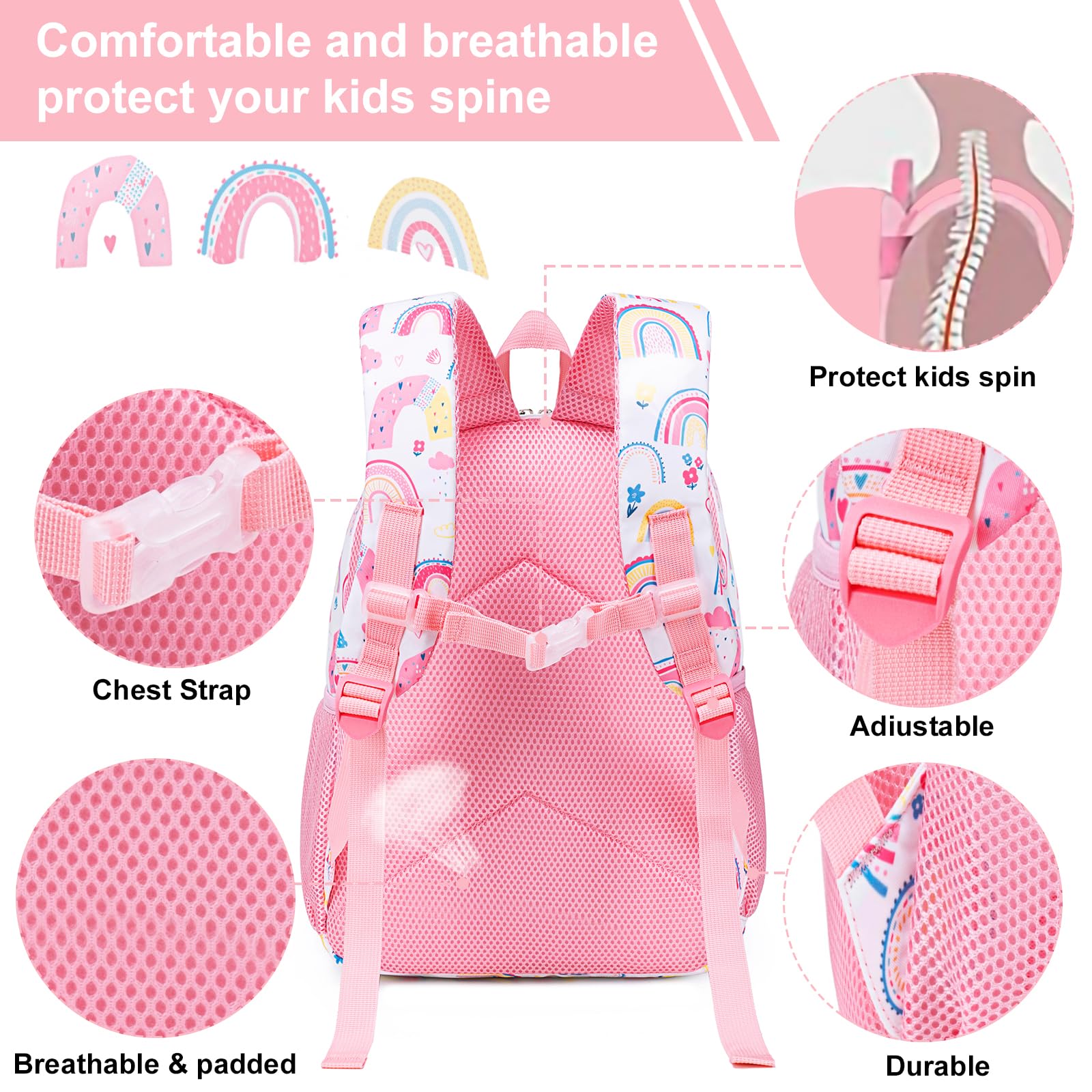 LOIDOU 15 Inch Toddler Backpack for Girls - Cute Kids School Backpack with Chest Strap, Lightweight Preschool & Kindergarten Book Bag for Daycare, Travel, Ages 3-8 | Perfect for School, Outings & Family Trips