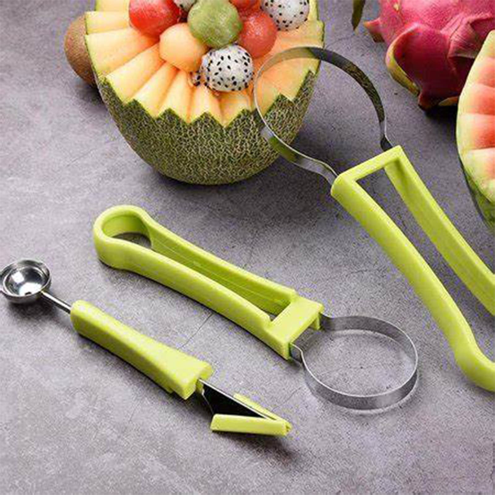 4 in 1 Stainless Steel Melon Baller Scoop Set - Watermelon Cutter, Fruit Carving Tools, Pulp Separator for Kitchen, Party & Fruit Platter Decoration