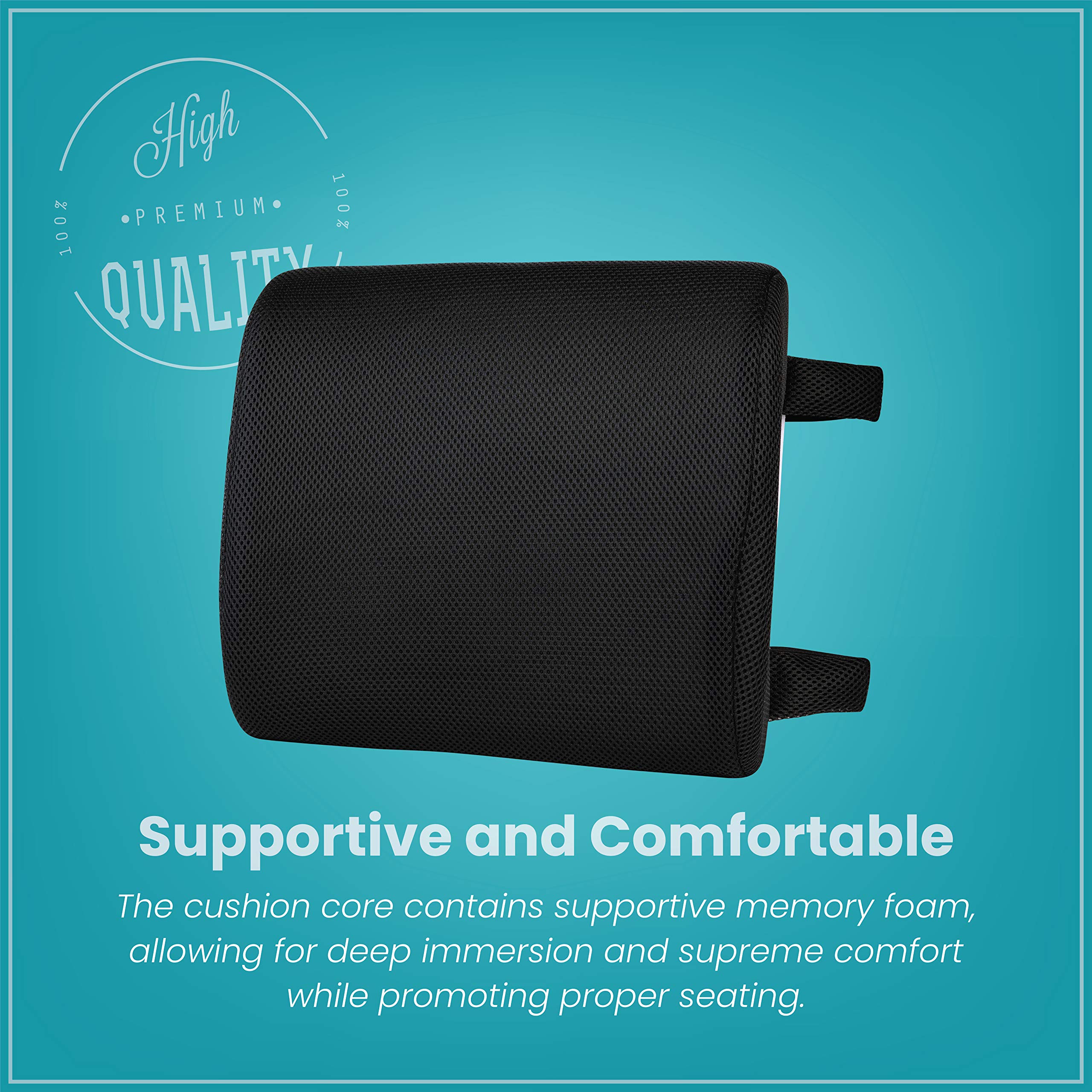 Premium Memory Foam Lumbar Support Cushion for Office & Car Chairs - Ergonomic Back Pain Relief Pillow (Black, 1 Count) - Perfect for Long Work Hours, Road Trips & Home Office Comfort