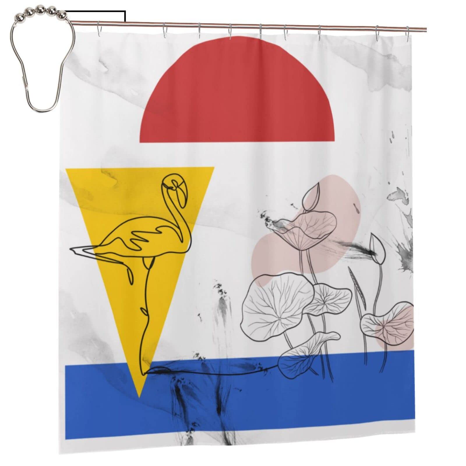 Flamingo and Flower Shower Curtain - Waterproof Polyester Bathroom Decor with 12 Hooks, 66x72 Inches - Tropical Beach Theme for Bathroom, Poolside, or Vacation Home